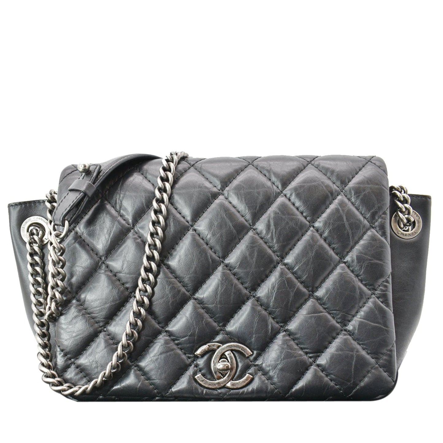 Chanel Accordion Aged Shoulder Bag Leather Black