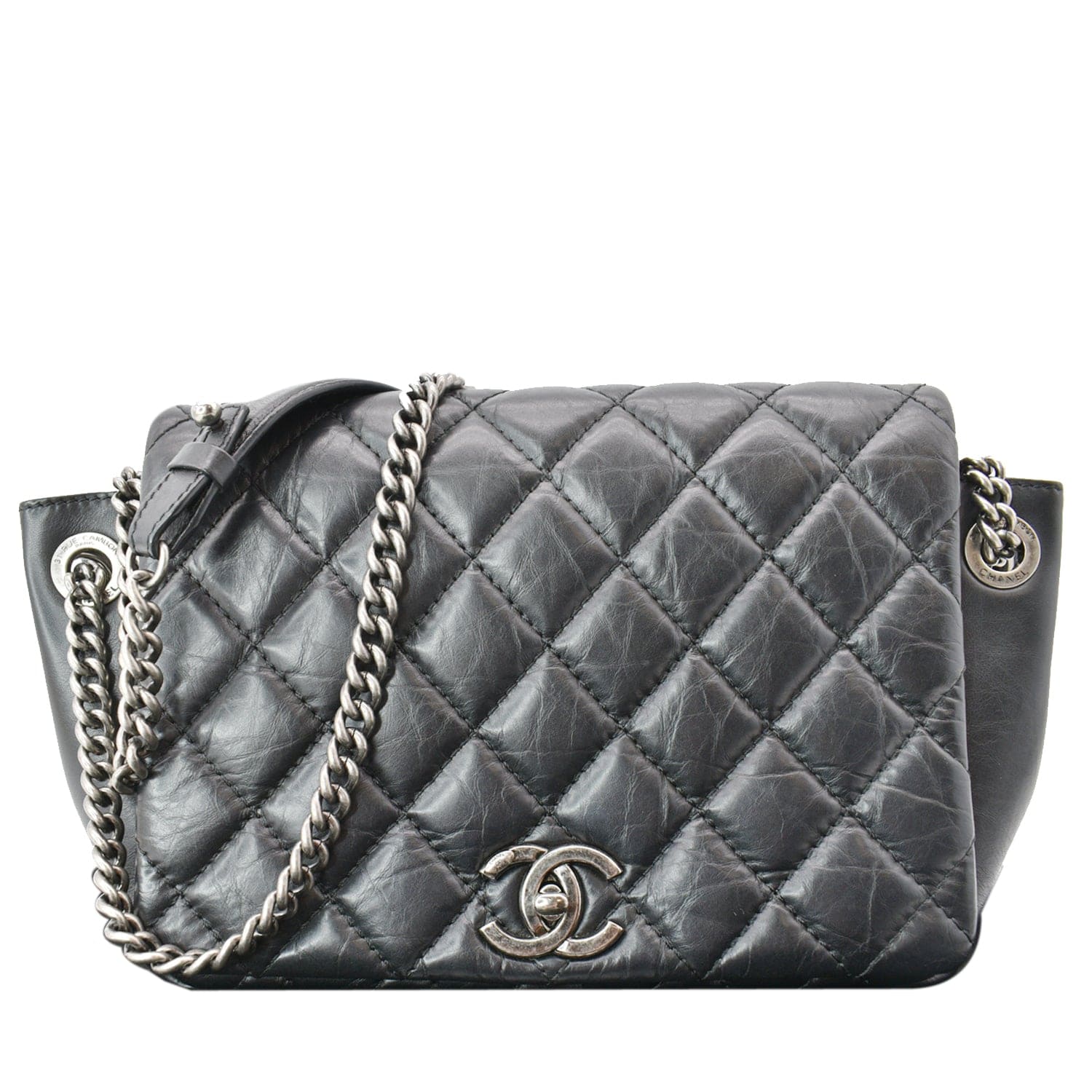 Chanel Accordion Aged Shoulder Bag Leather Black
