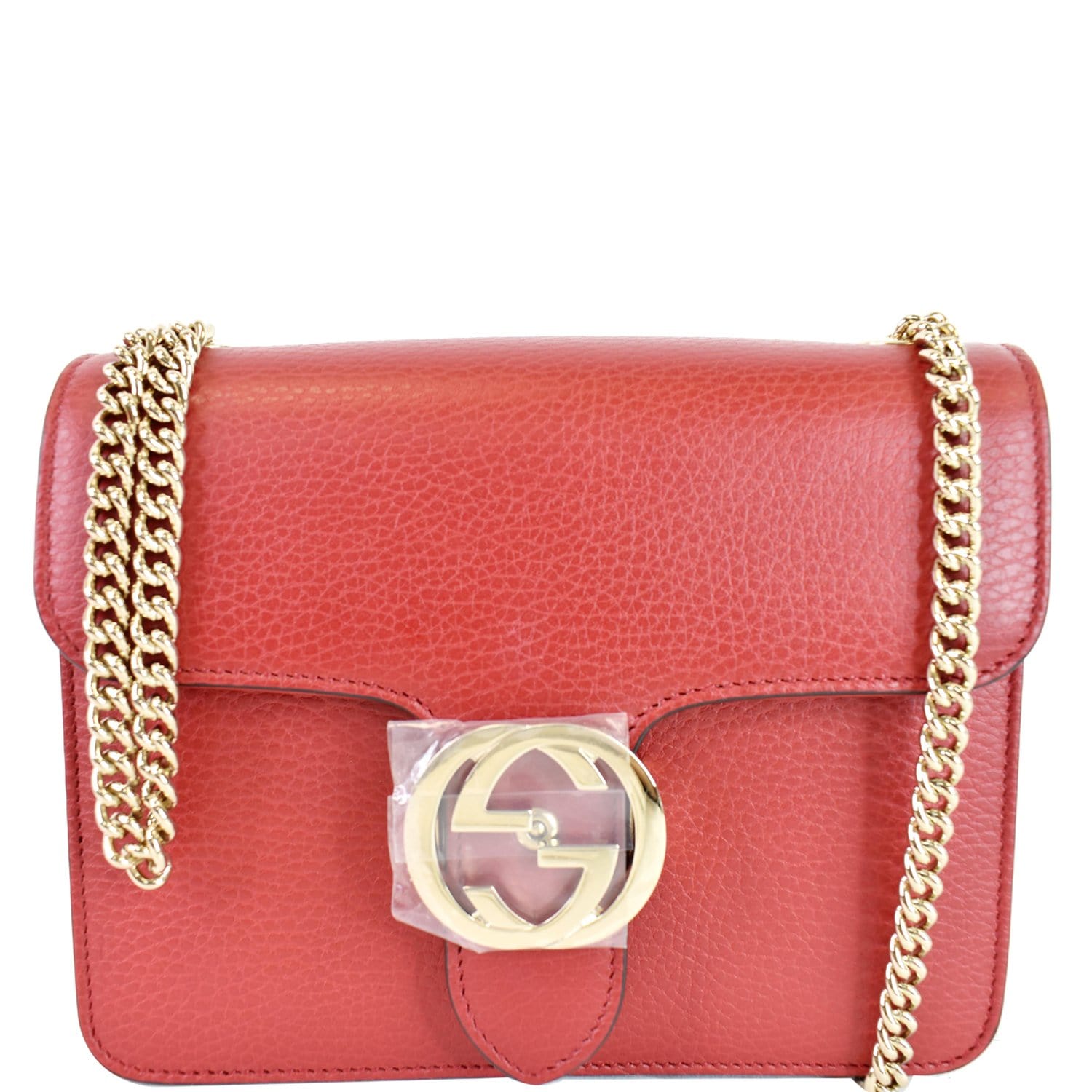 Gucci Interlocking Crossbody Bag Leather Red Red 510304