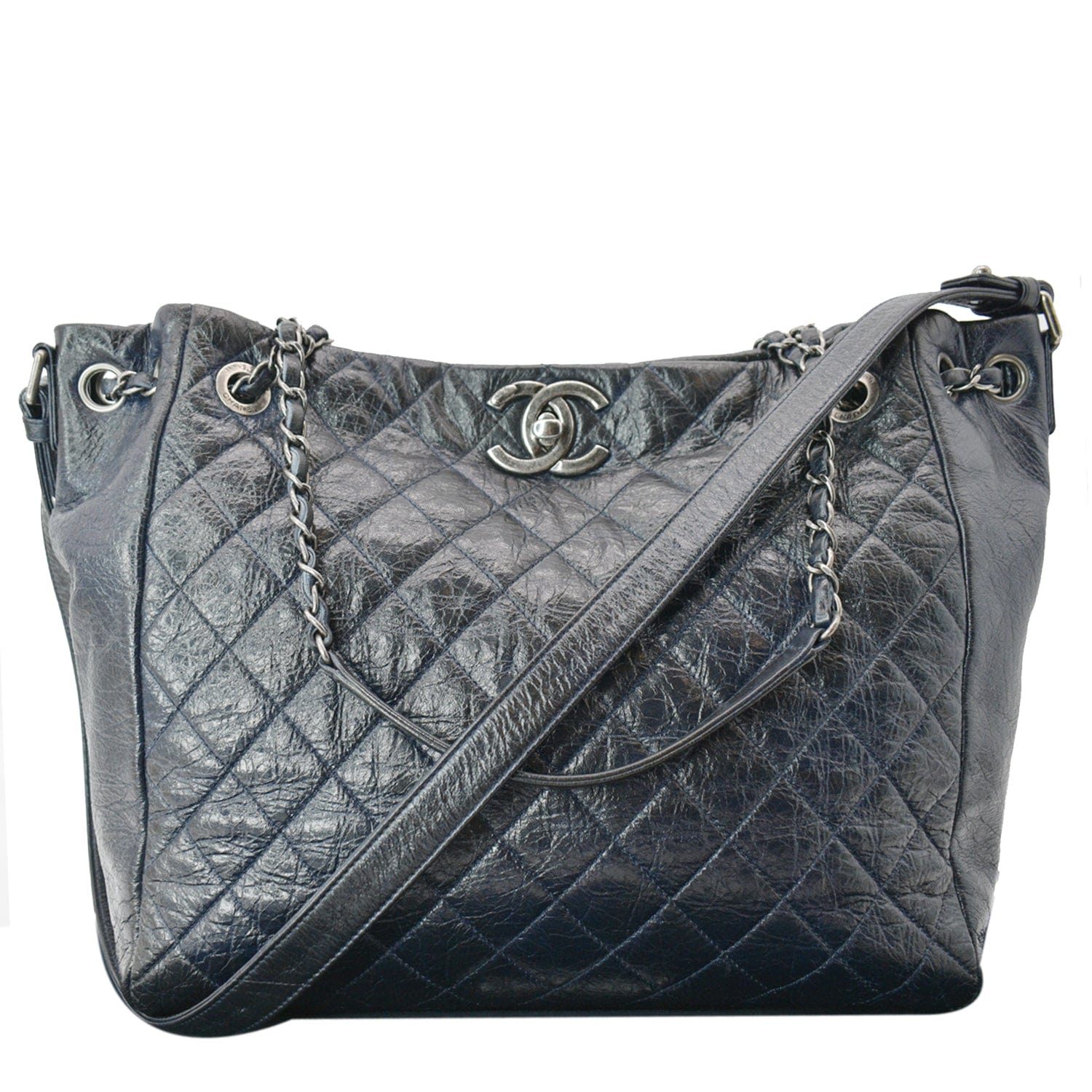 Chanel Glazed Aged Distressed Tote Shoulder Bag Blue