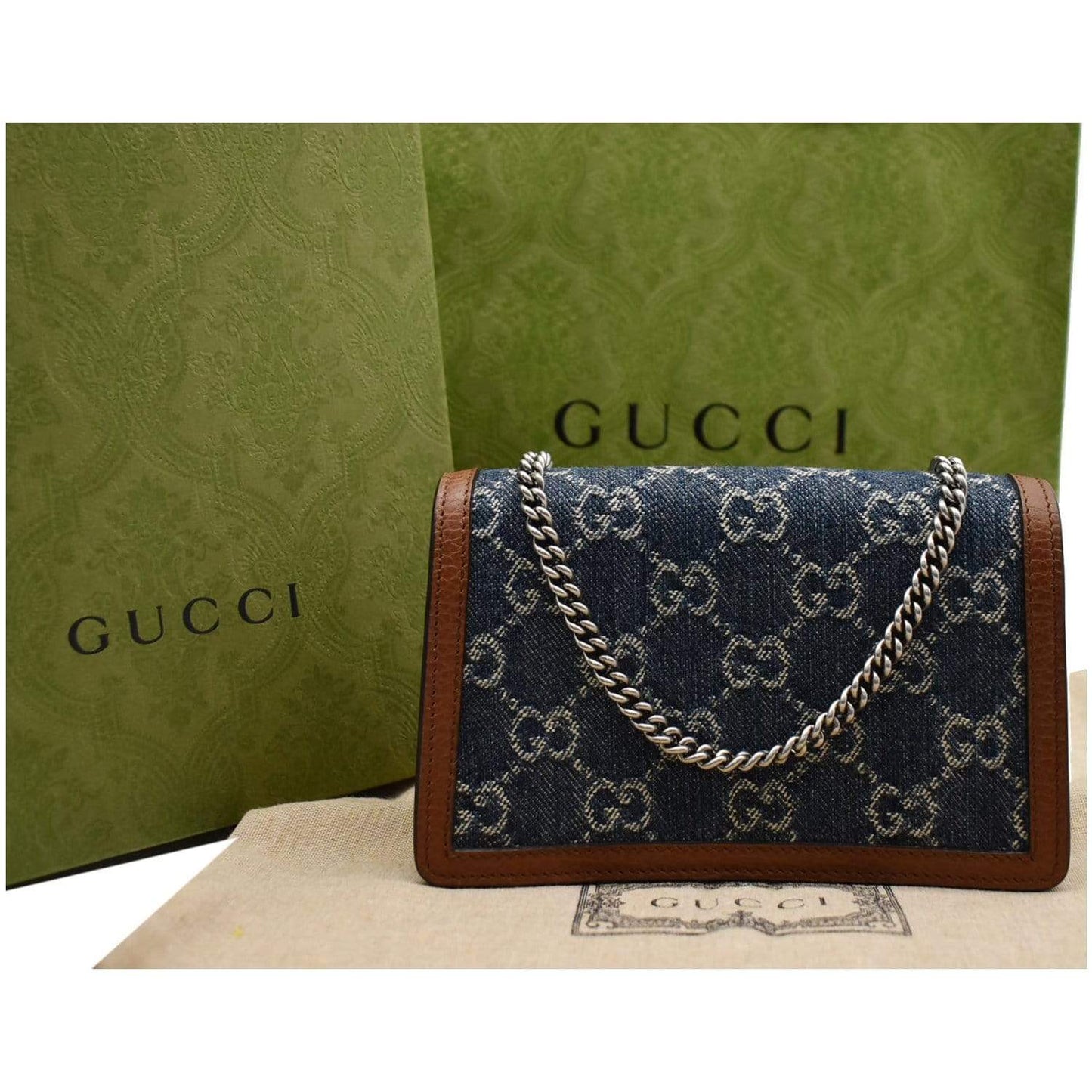 Gucci Dionysus Super Jacquard Chain Shoulder Bag Dark Denim Blue