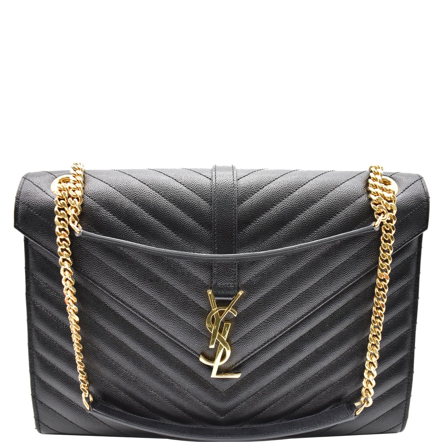 YSL Saint Laurent Saint Envelope Grain De Poudre Shoulder Bag Black Large