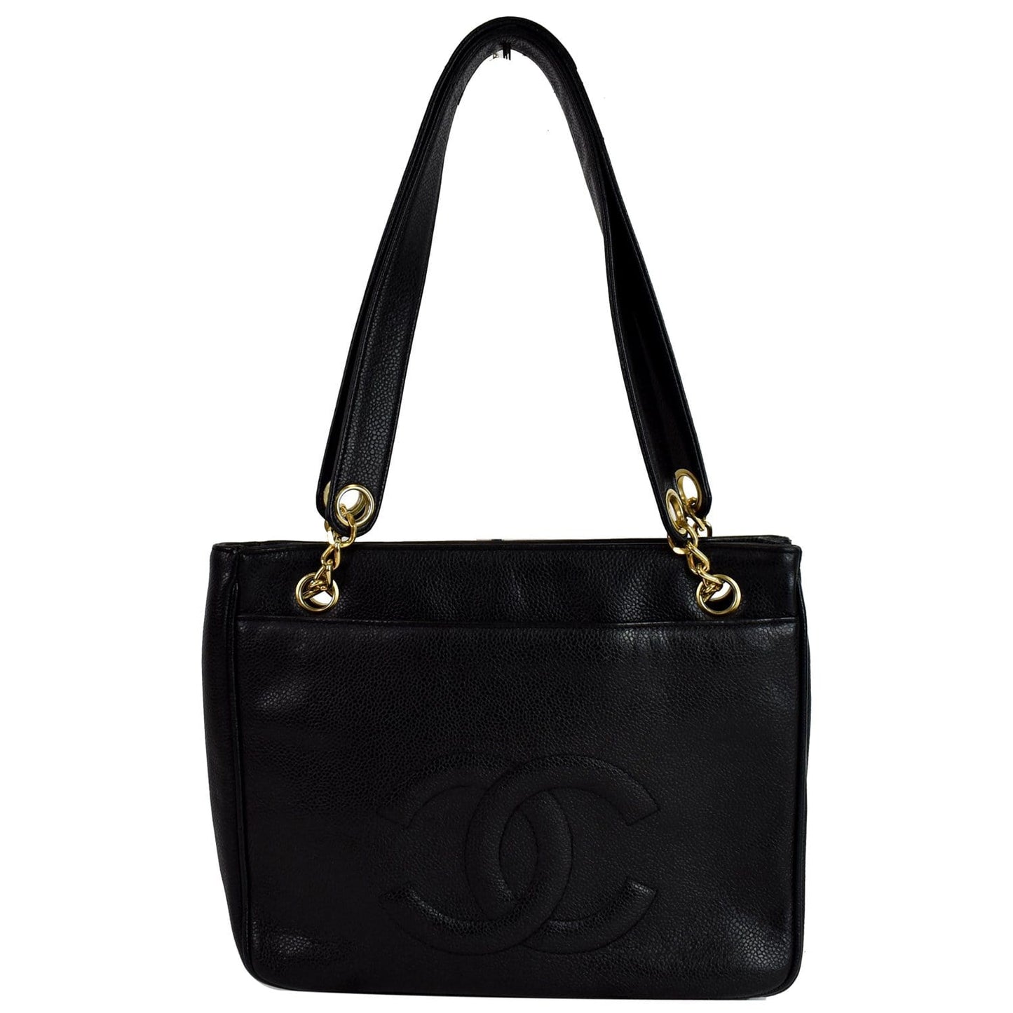 Chanel Front Pocket Caviar Tote Bag Leather Black Shoulder Bag