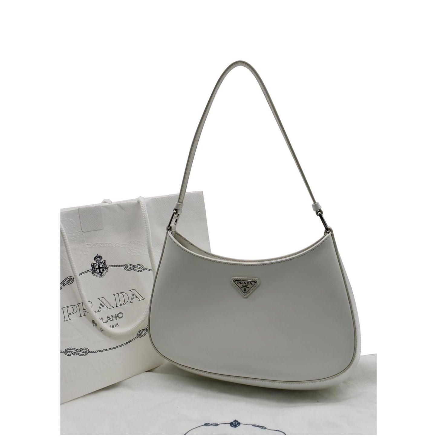Prada Cleo Brushed Shoulder Bag Leather White
