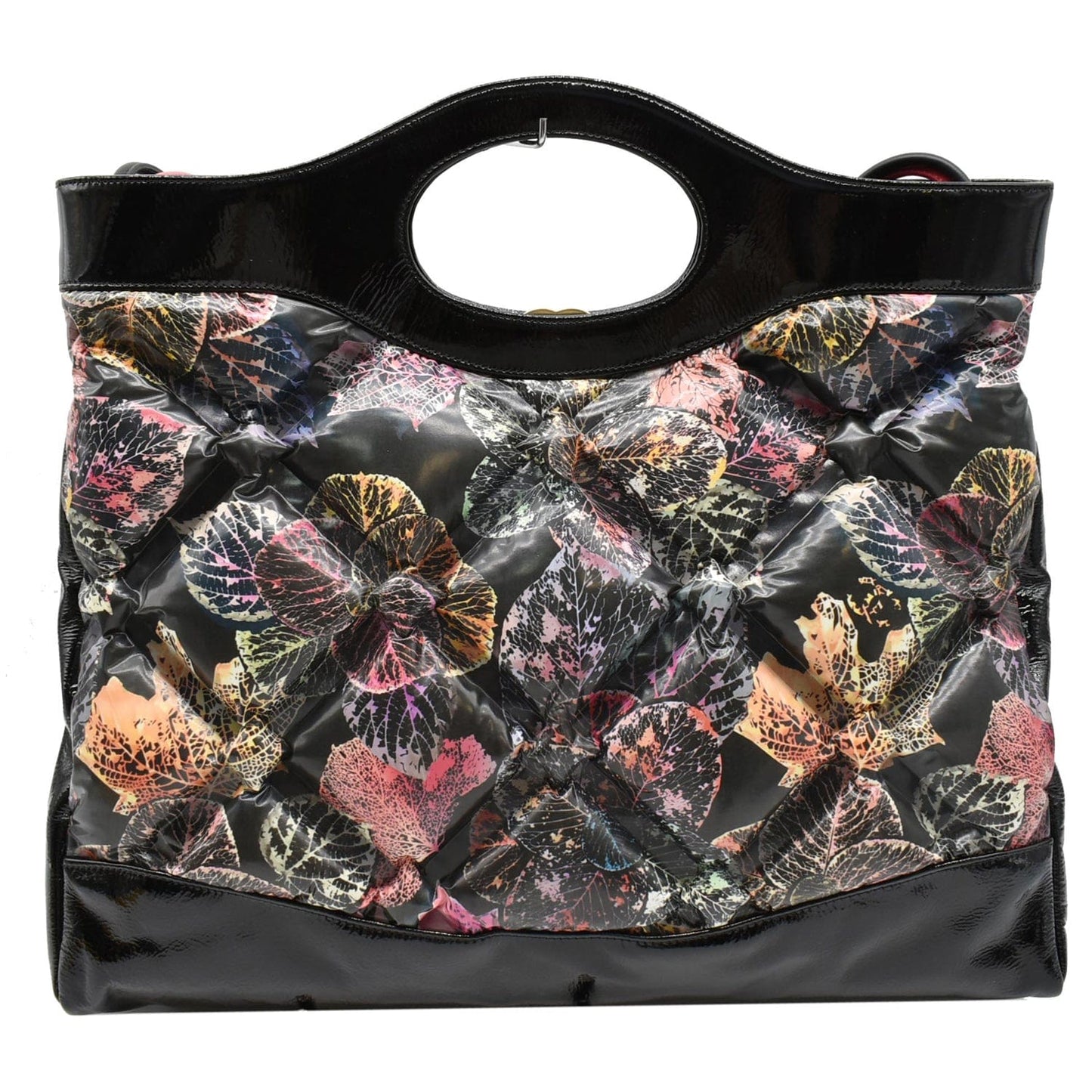Chanel Leaves Printed Shopping Shoulder Bag Leather Black