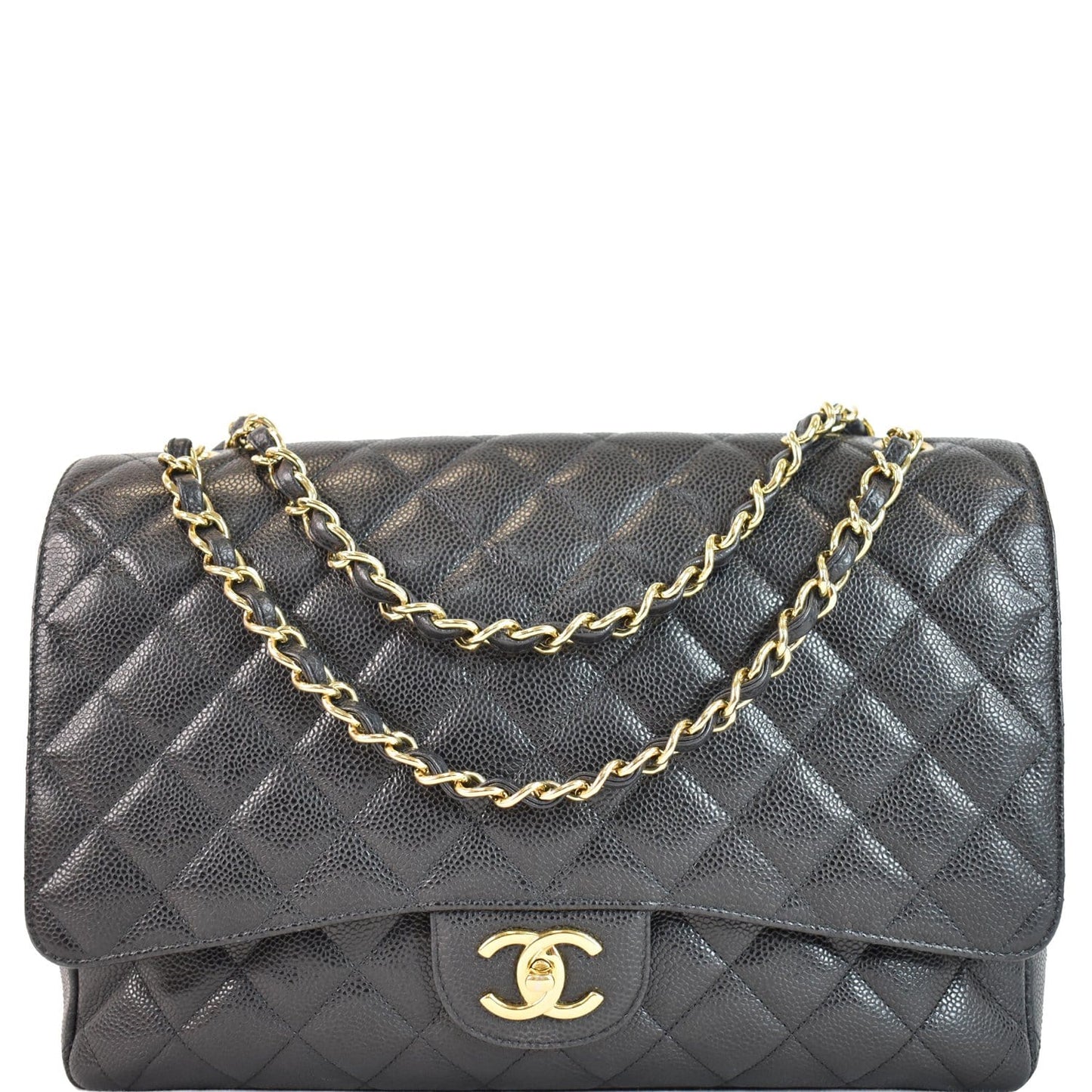 Chanel Maxi Double Caviar Shoulder Bag Leather Black