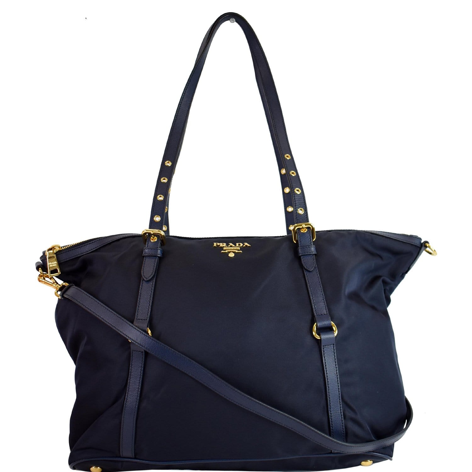 Prada Tessuto Saffiano Tote Shoulder Bag Nylon Blue