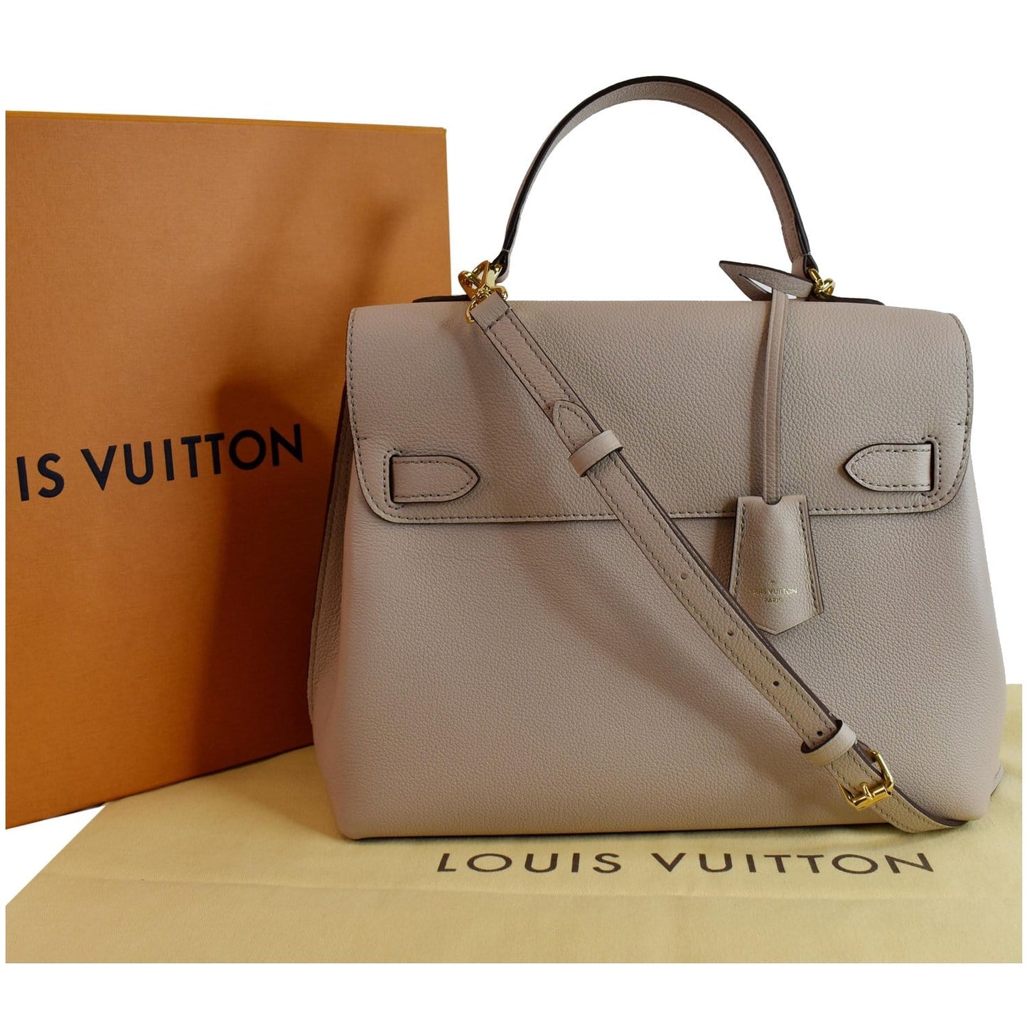 Louis Vuitton Lockme Ever Mm Pebbled Shoulder Bag Greige Leather