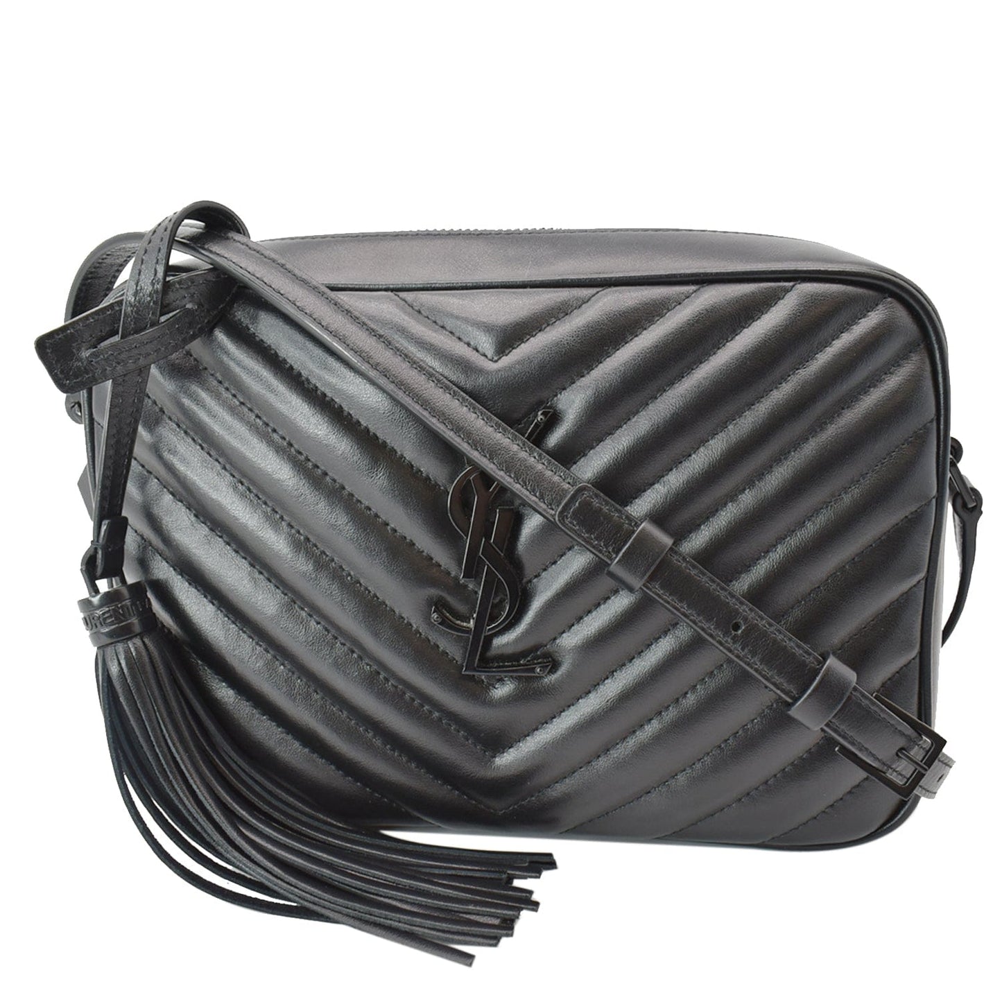 YSL Saint Laurent Saint Lou Chevron Camera Crossbody Bag Leather Black Bag Black