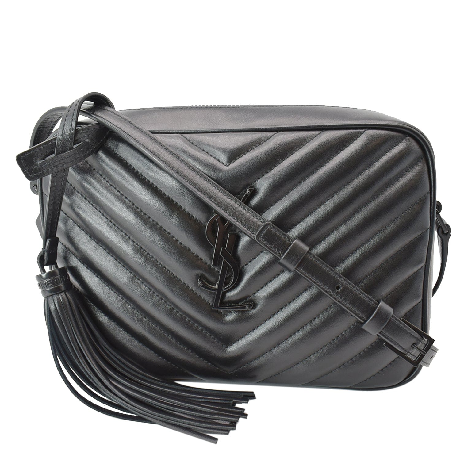 YSL Saint Laurent Saint Lou Chevron Camera Crossbody Bag Leather Black Bag Black