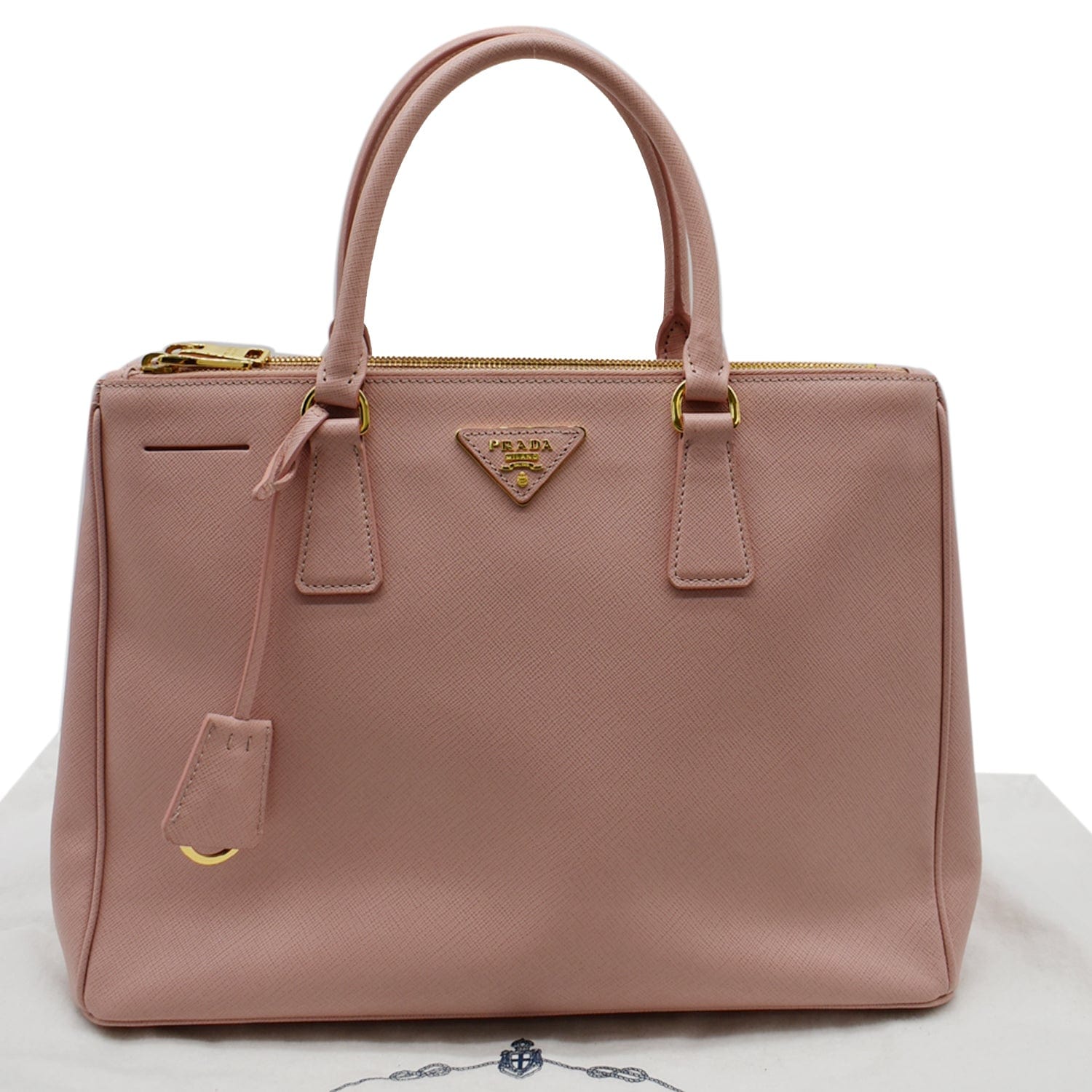 Prada Galleria Double Zip Saffiano Tote Bag Petal Leather Pink