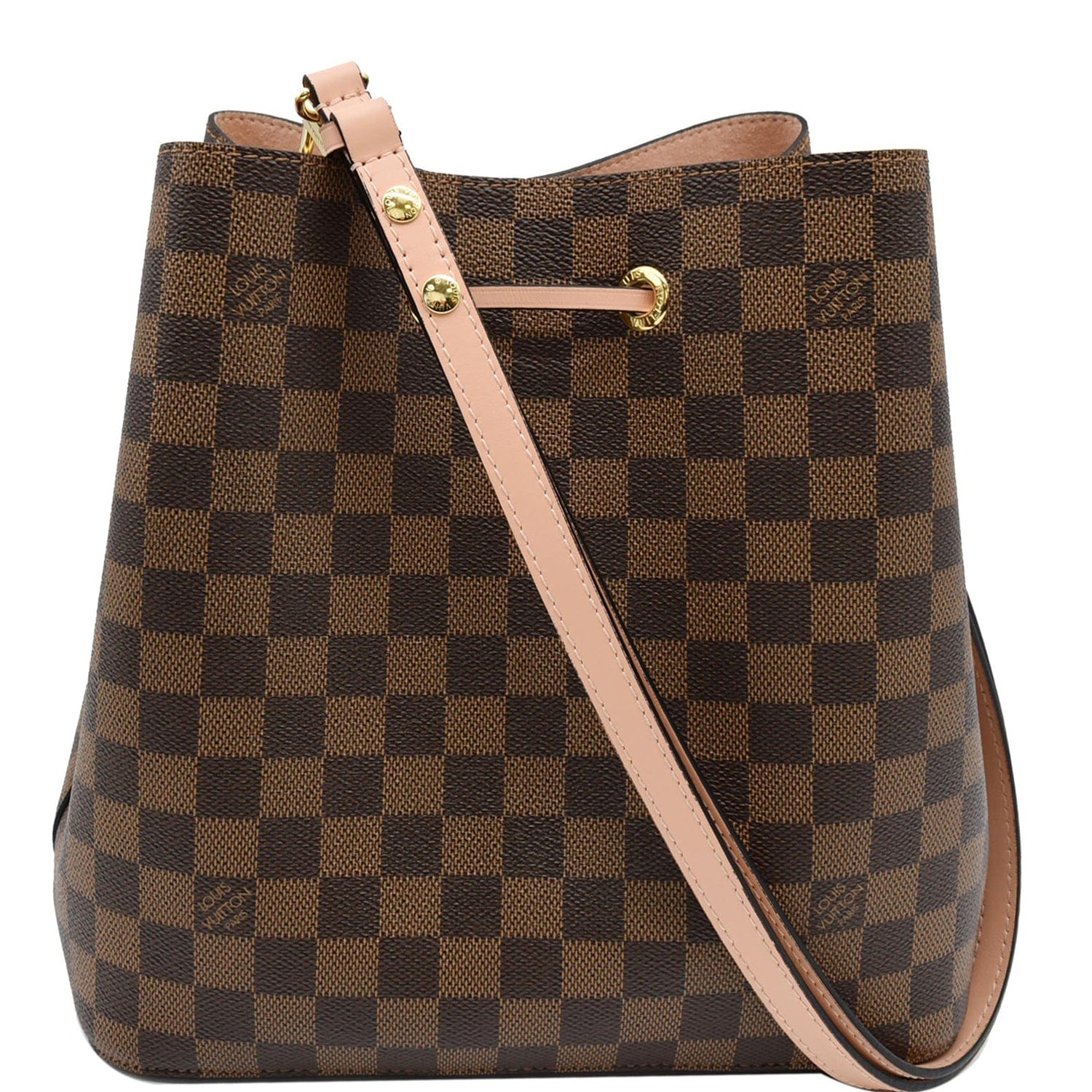 Louis Neonoe Mm Damier Ebene Shoulder Bag Pink