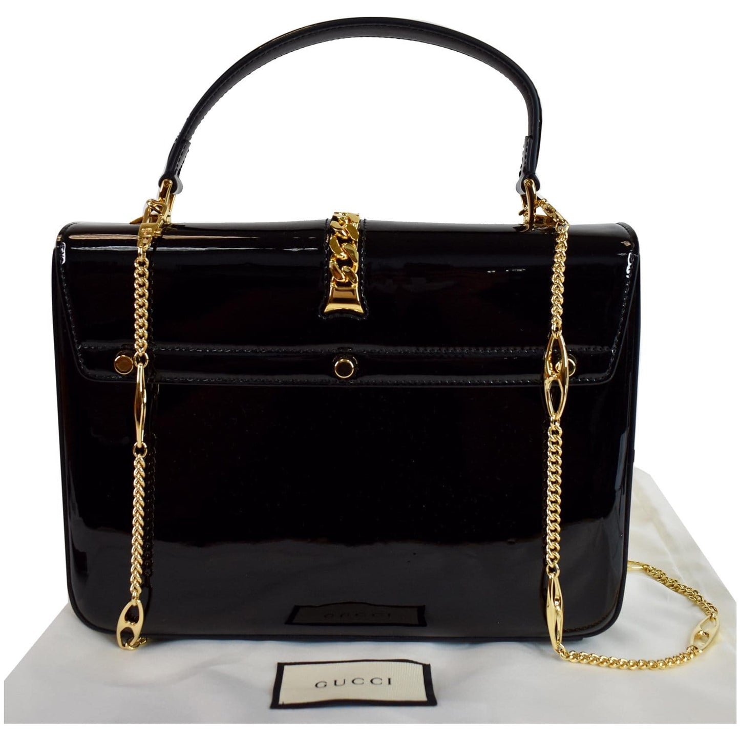 Gucci Sylvie Patent Top Handle Bag Leather Black Shoulder Bag