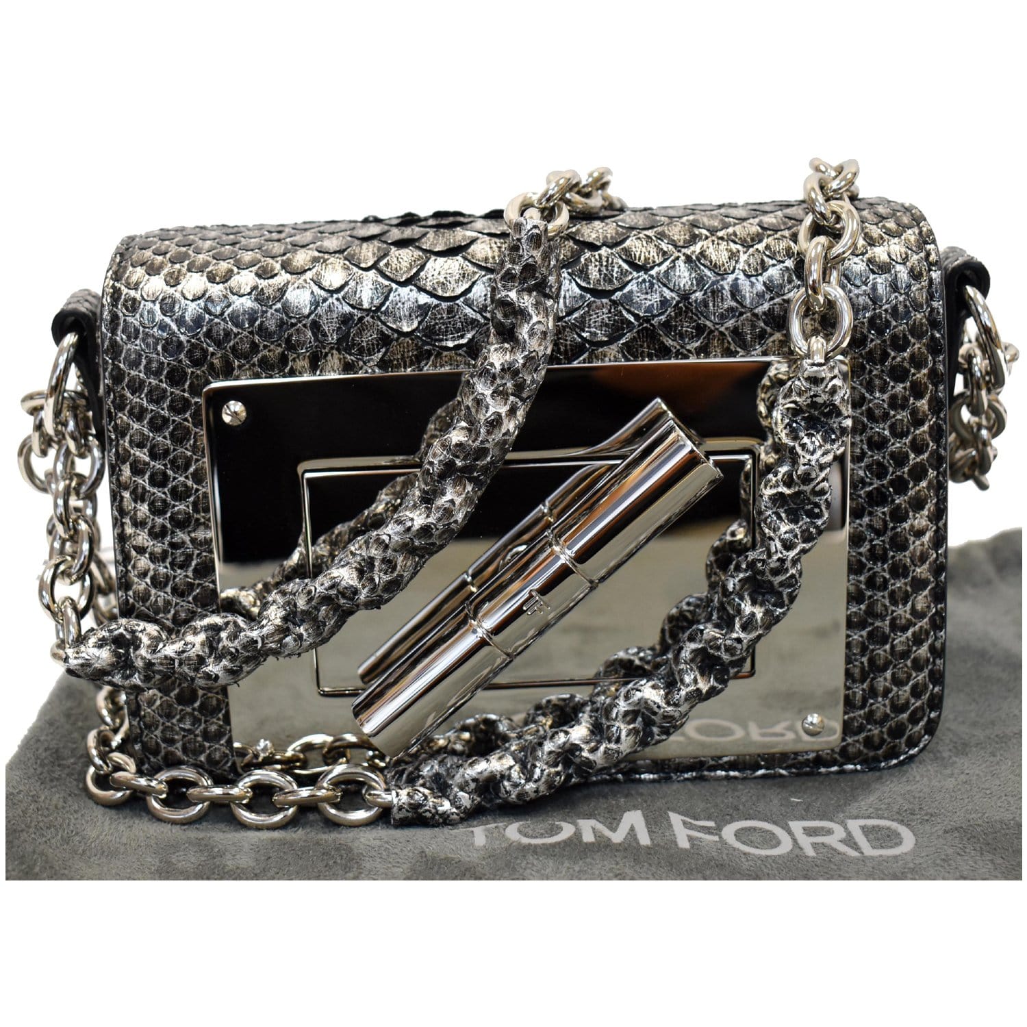Tom Ford Natalia Turnlock Shoulder Bag Off Silver Small