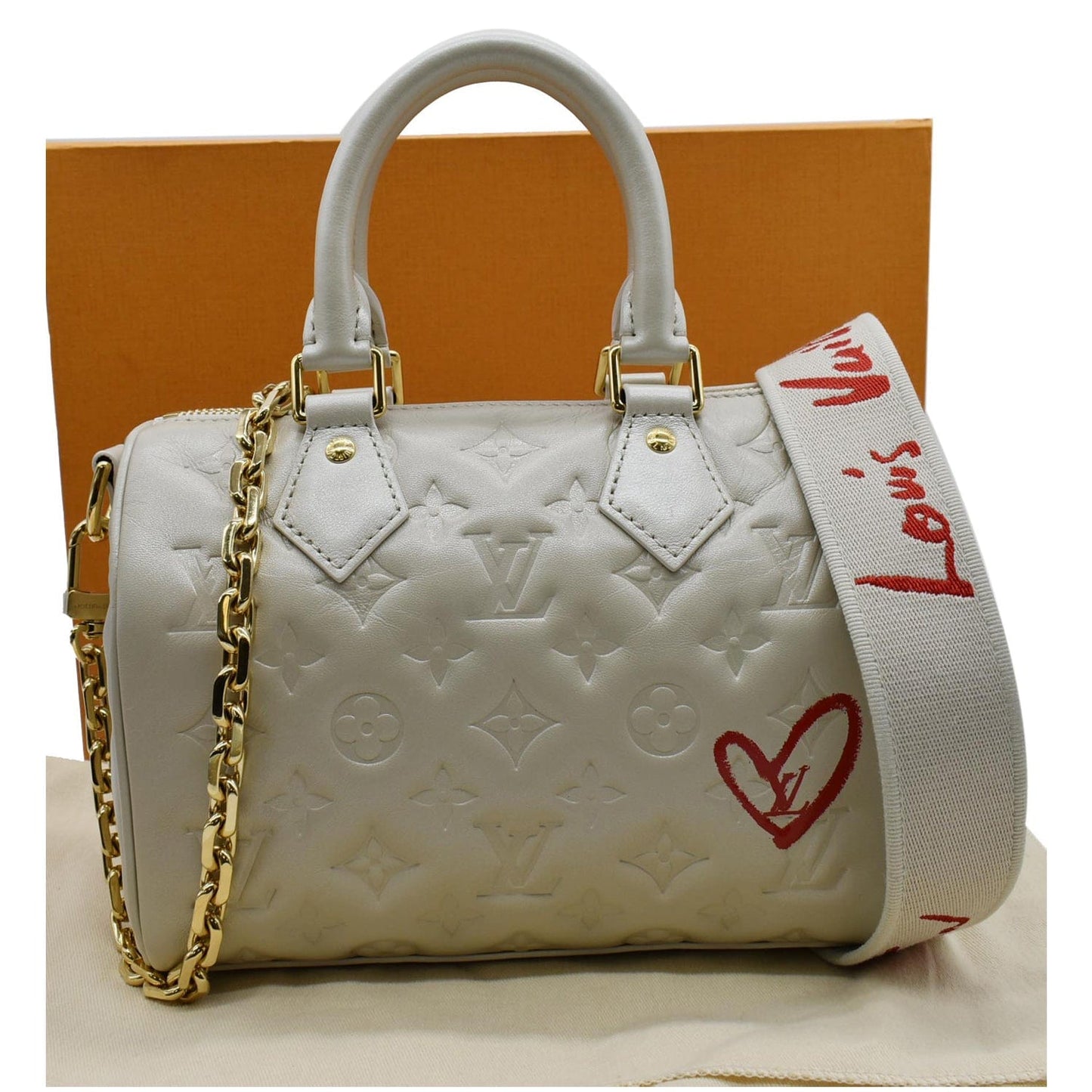 Louis Speedy Limited Edition Bandouliere Embossed Shoulder Leather Shoulder Bag