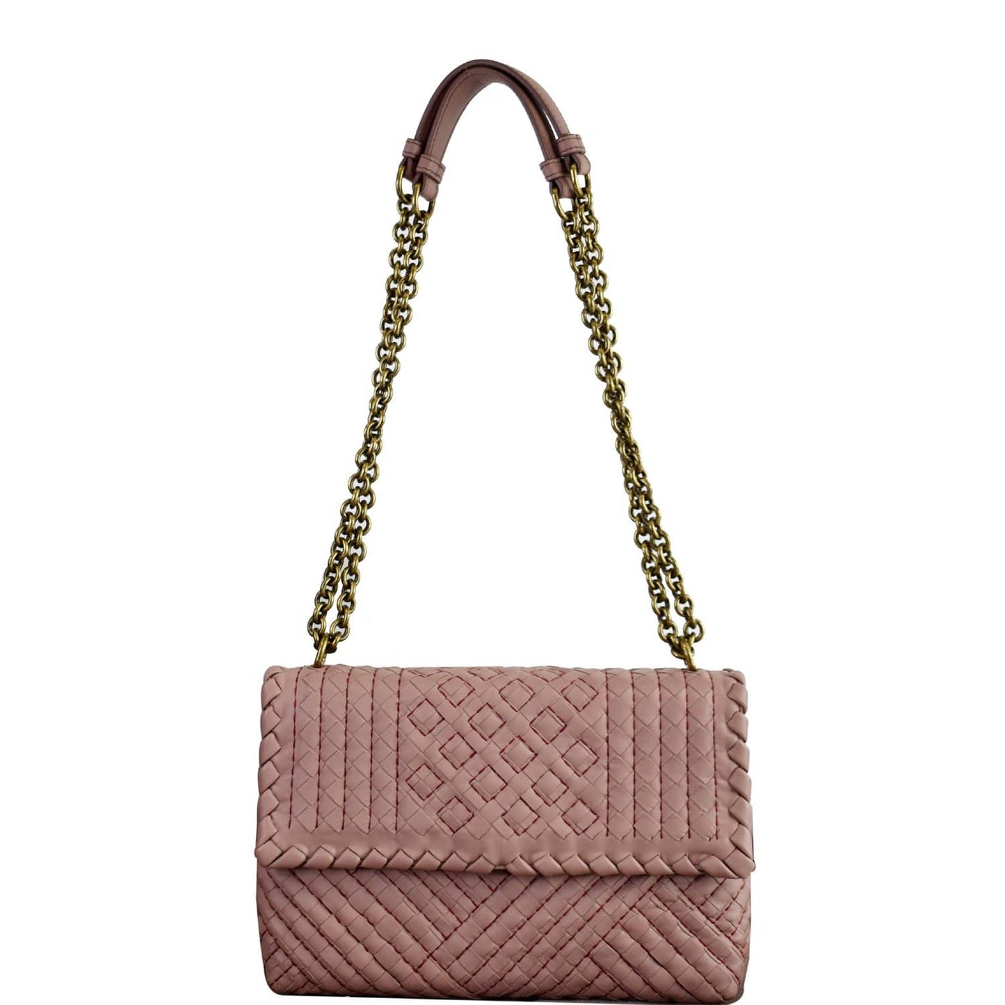 Intrecciato Boutis Nappa Olimpia Bag Deco Rose Leather Woven Shoulder Bag