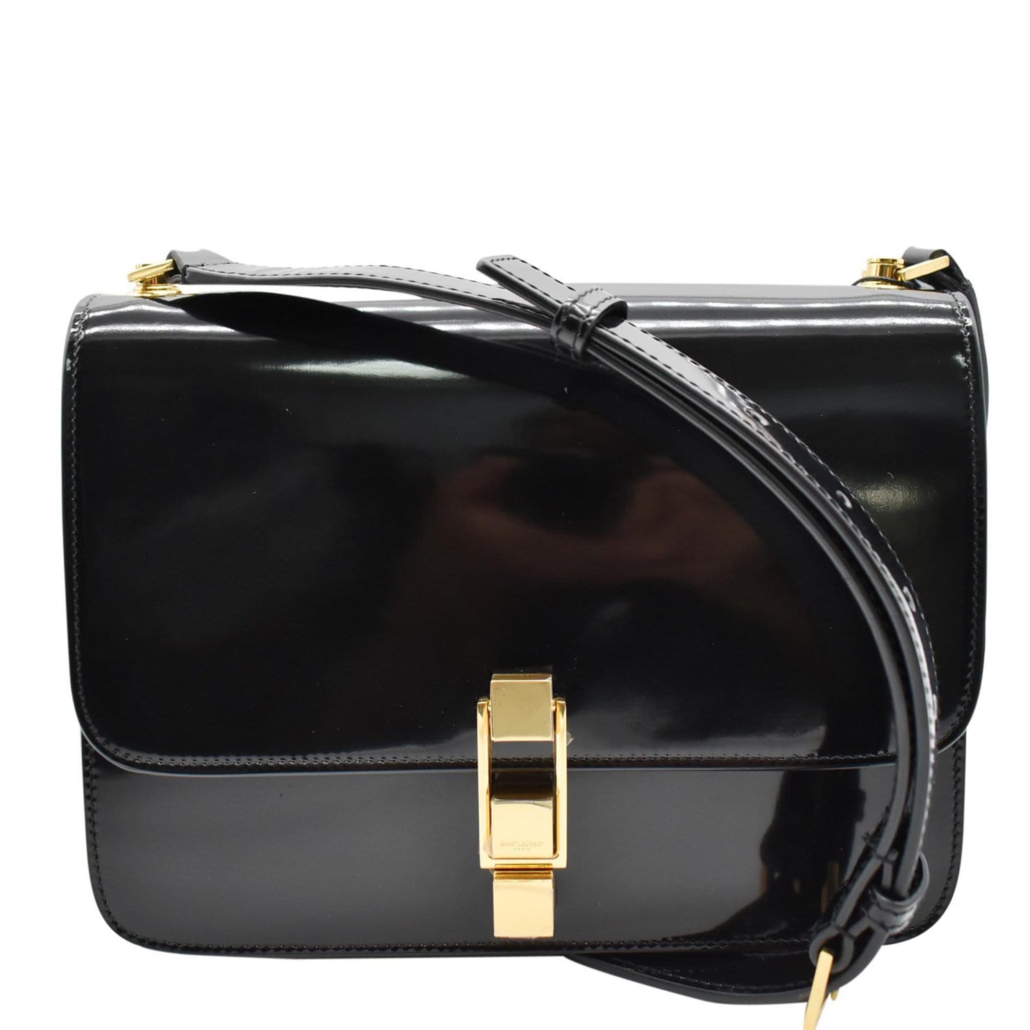 YSL Saint Laurent Saint Le Carre Patent Shoulder Bag Final Leather Black