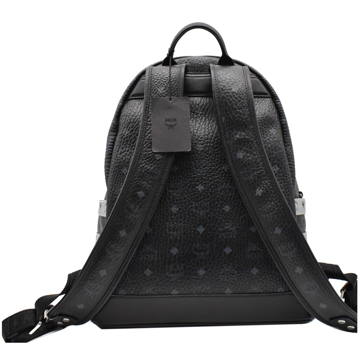 MCM Striped Stark Metallic Visetos Backpack Bag Black Silver