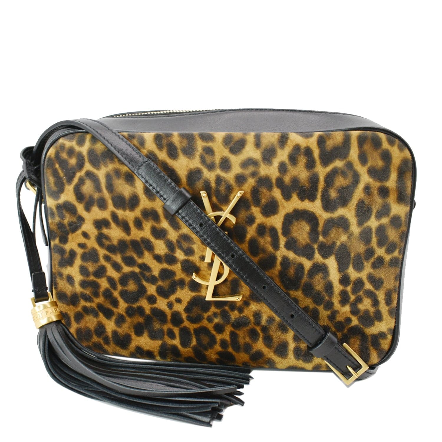YSL Saint Laurent Saint Lou Camera Leopard Print Crossbody Bag Leather Black