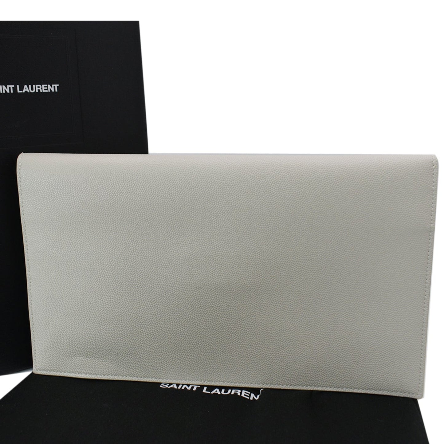 YSL Saint Laurent Saint Uptown Envelope Grain De Poudre Clutch Leather White Clutch Bag