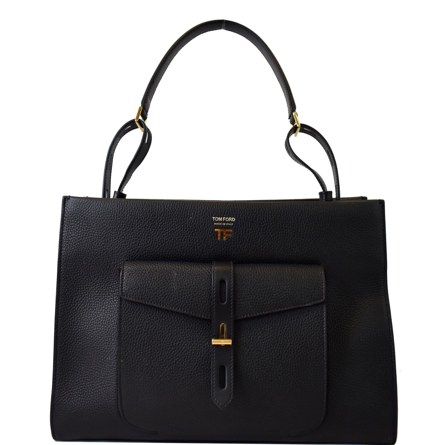 Tom Ford Twist Top Handle Bag Leather Black Travel Bag
