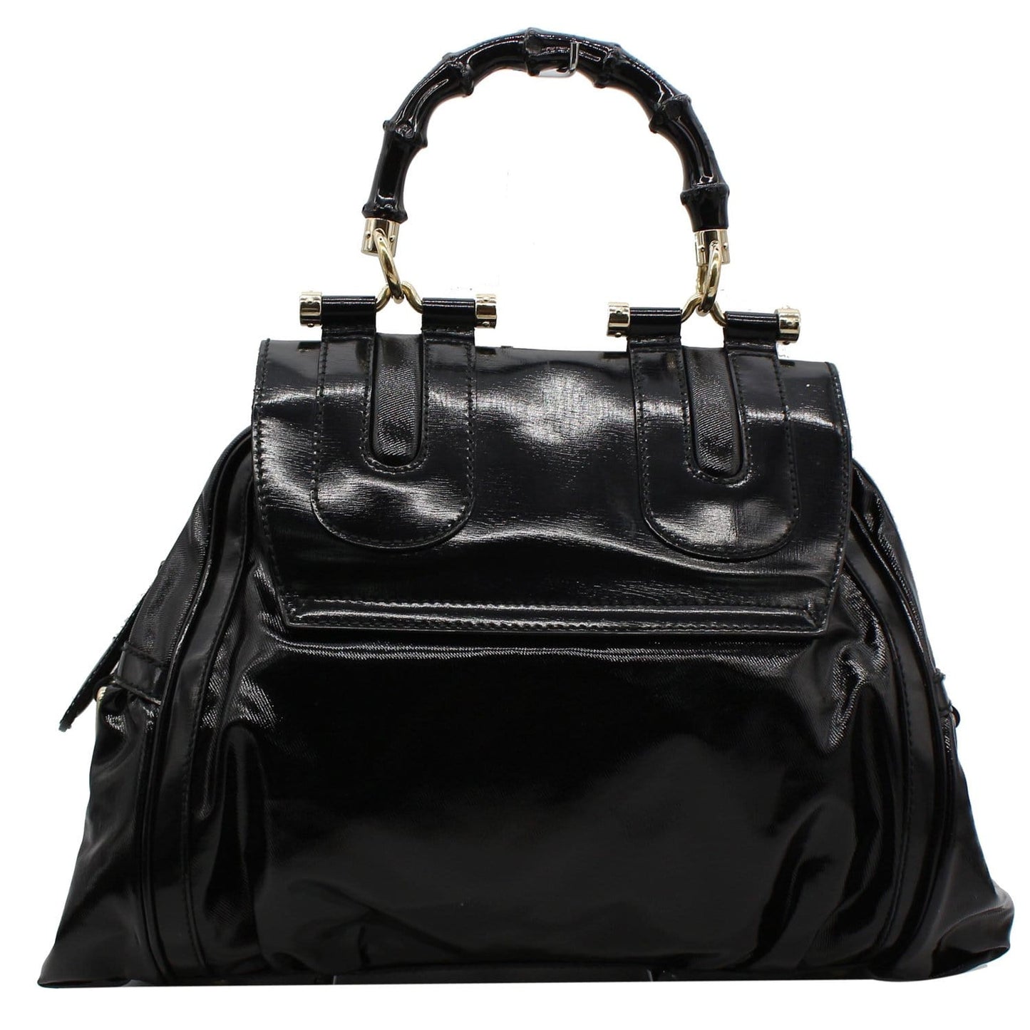 Gucci Pop Bamboo Dialux Coated Top Handle Shoulder Canvas Black Shoulder Bag