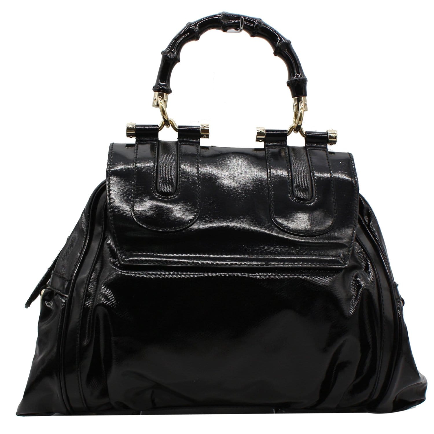 Gucci Pop Bamboo Dialux Coated Top Handle Shoulder Canvas Black Shoulder Bag