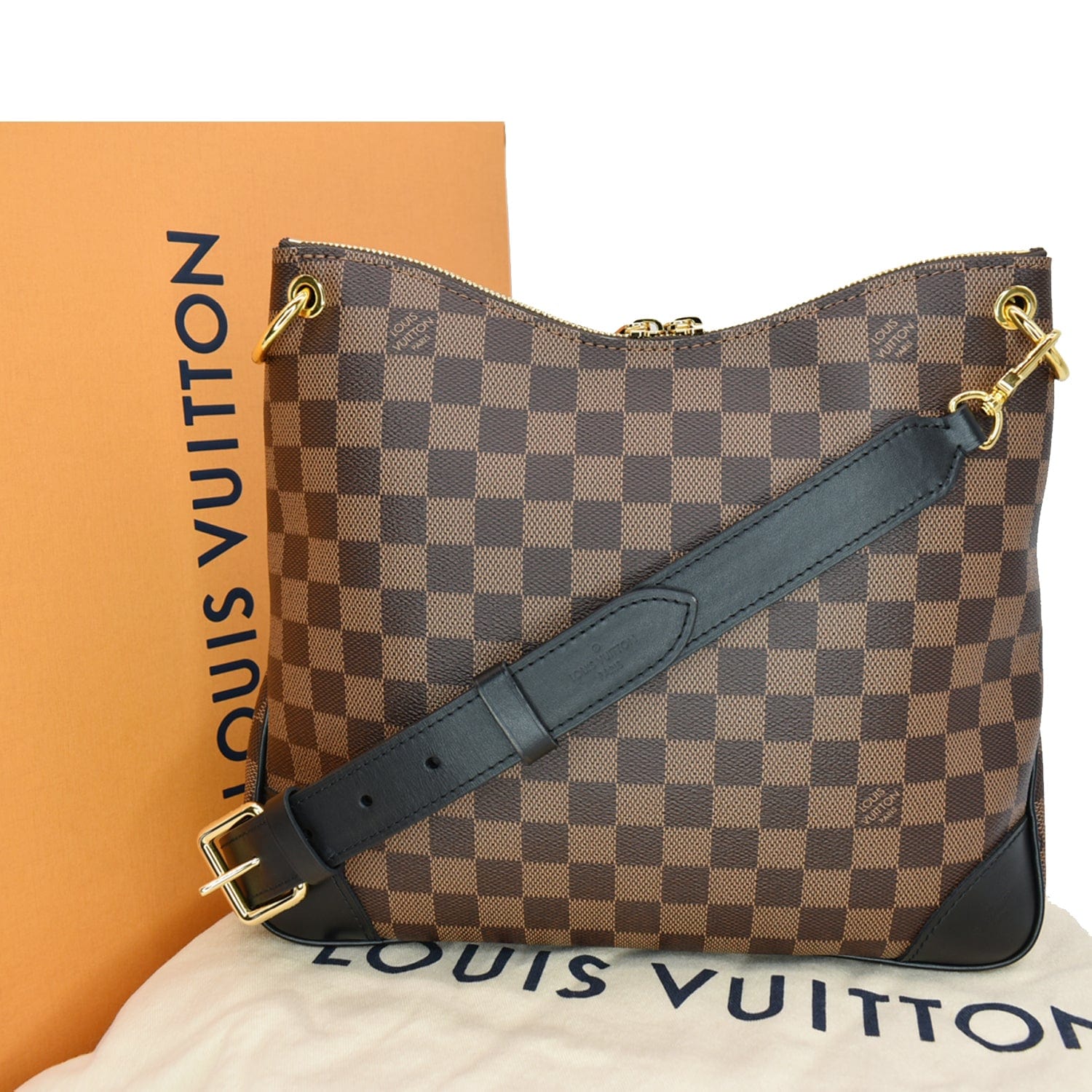 Louis Odeon Nm Mm Damier Ebene Shoulder Black Brown Shoulder Bag