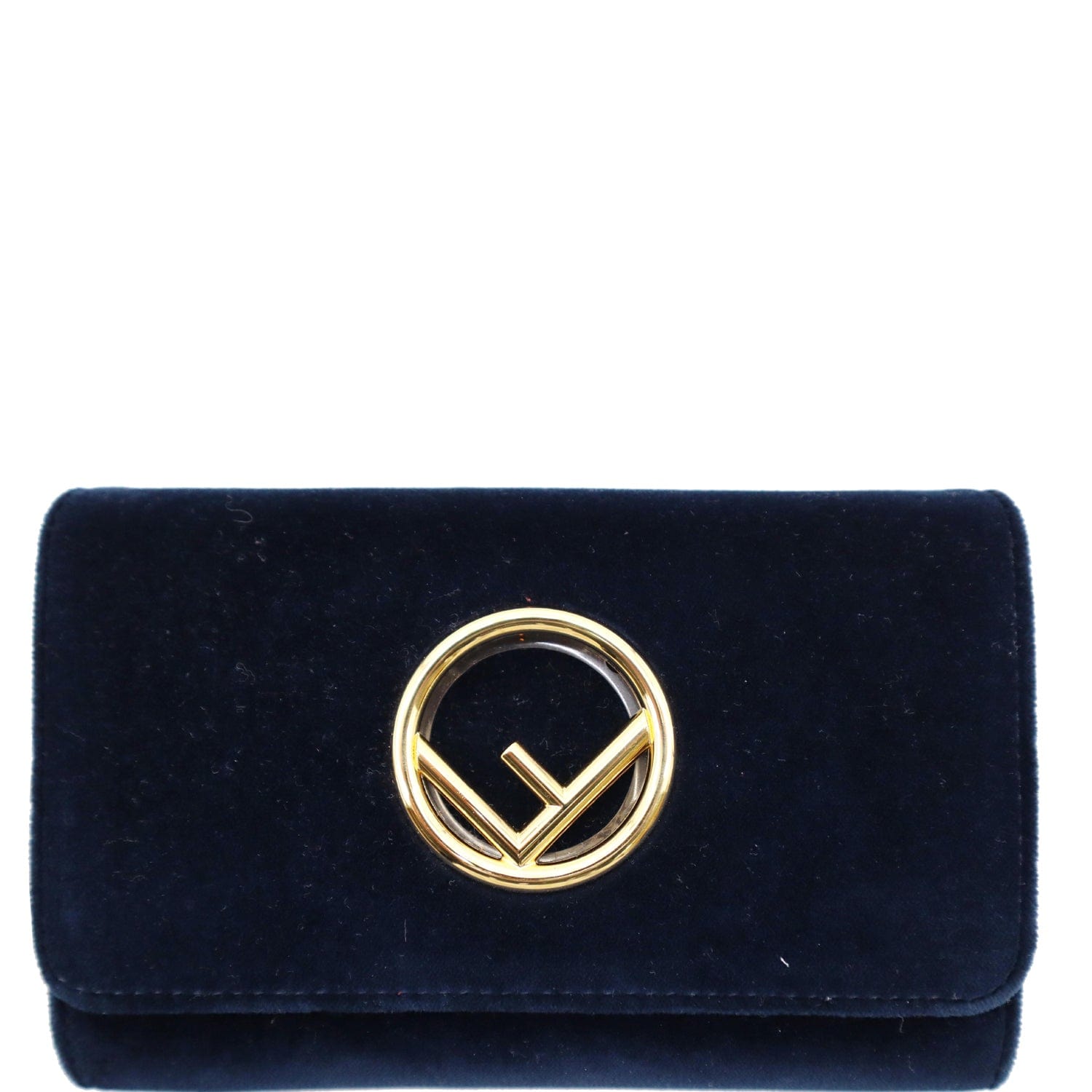 Fendi Velvet Wallet On Crossbody Bag Dark Blue Chain