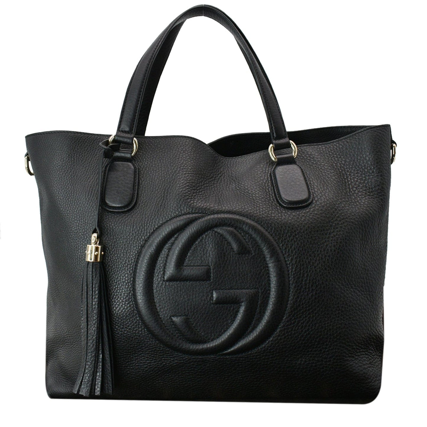 Gucci Soho Tassel Pebbled Tote Bag Sold Leather Black