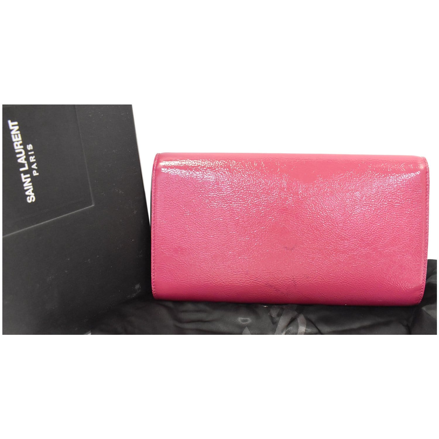 YSL Saint Laurent Saint Belle De Jour Patent Clutch Bag Leather Pink