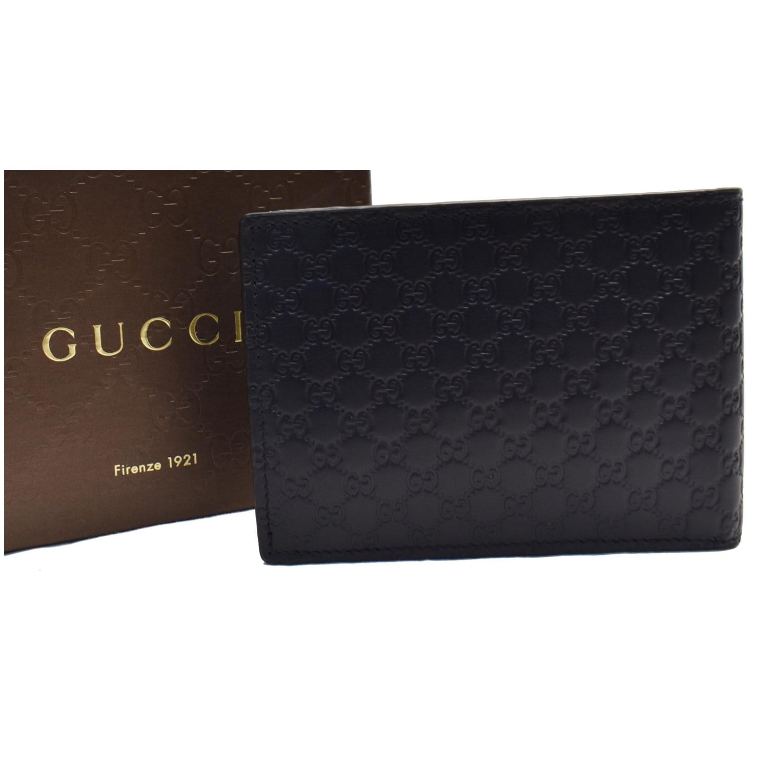 Gucci Micro ssima Bi Fold Wallet Clutch Bag Leather Black