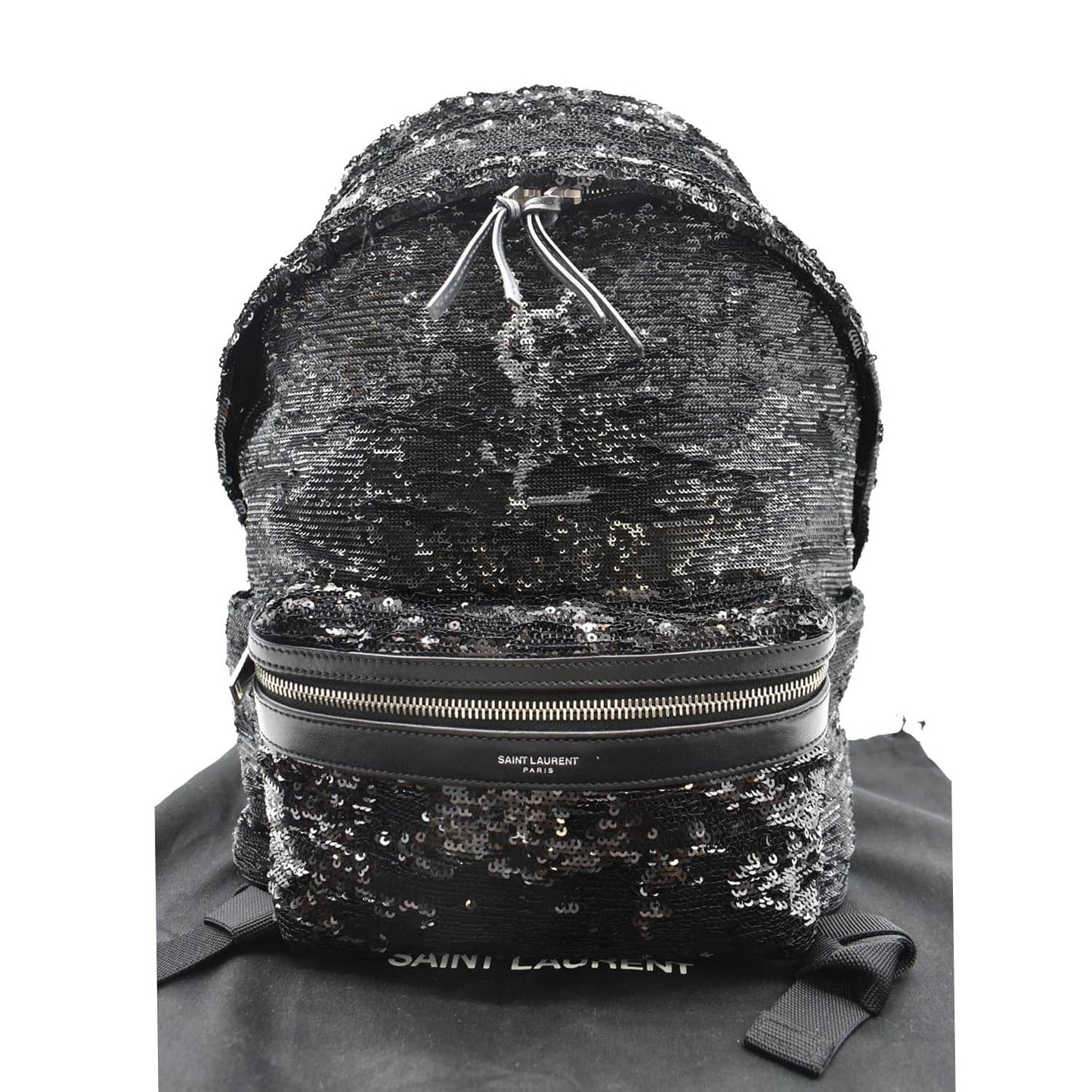 YSL Saint Laurent Saint City Sequin Backpack Bag Leather Black