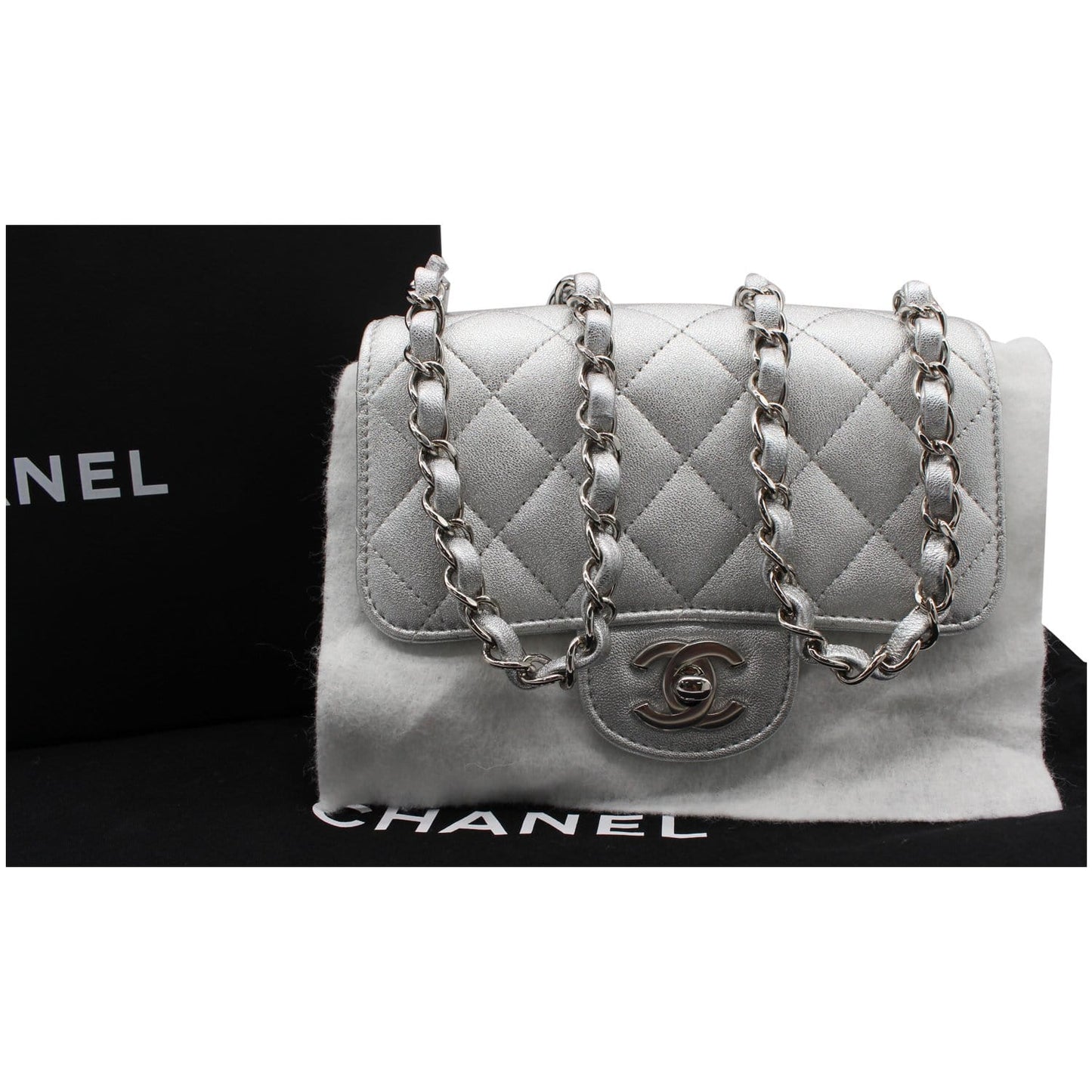 Chanel Mini Square Flap Shoulder Bag Metallic Leather Quilted