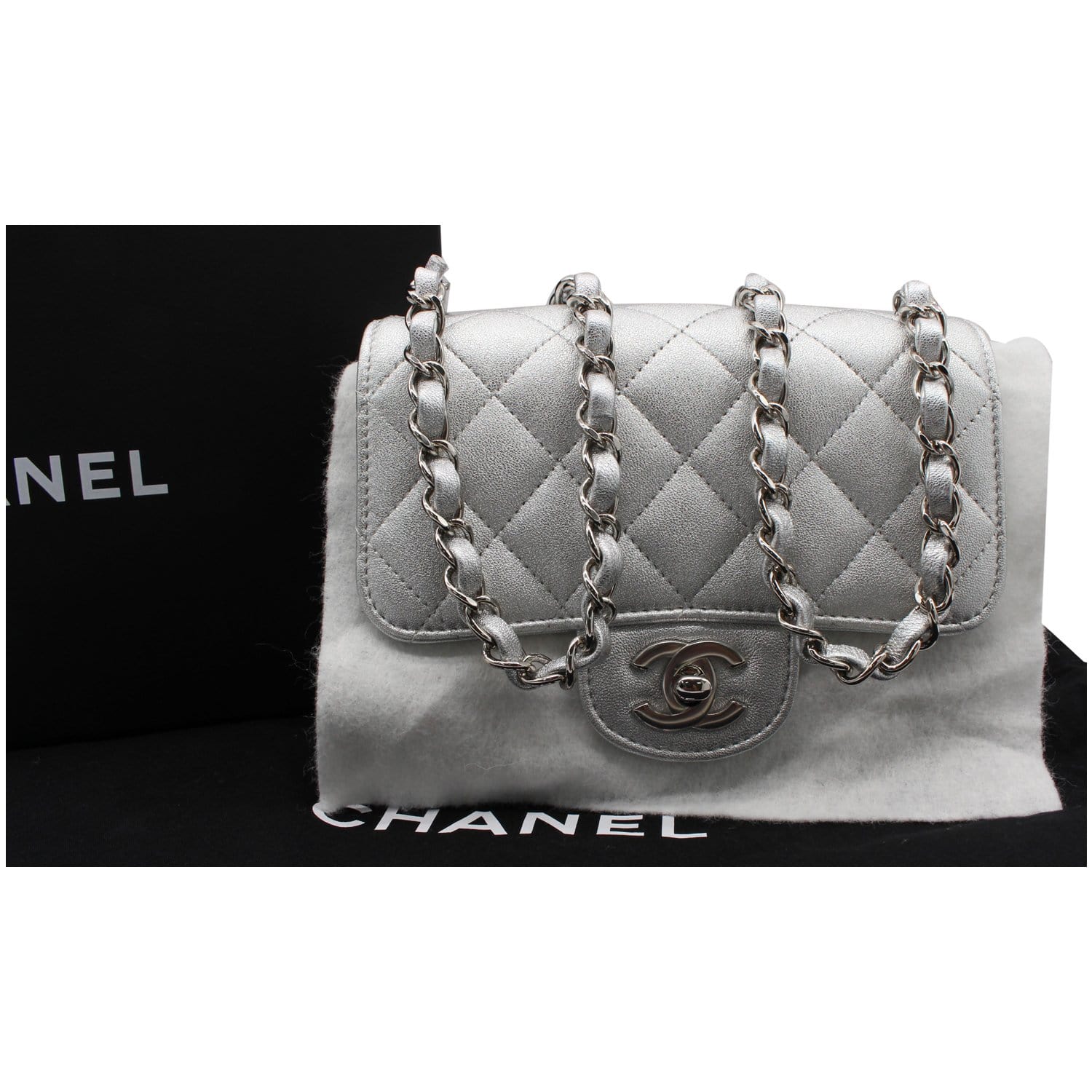Chanel Mini Square Flap Shoulder Bag Metallic Leather Quilted