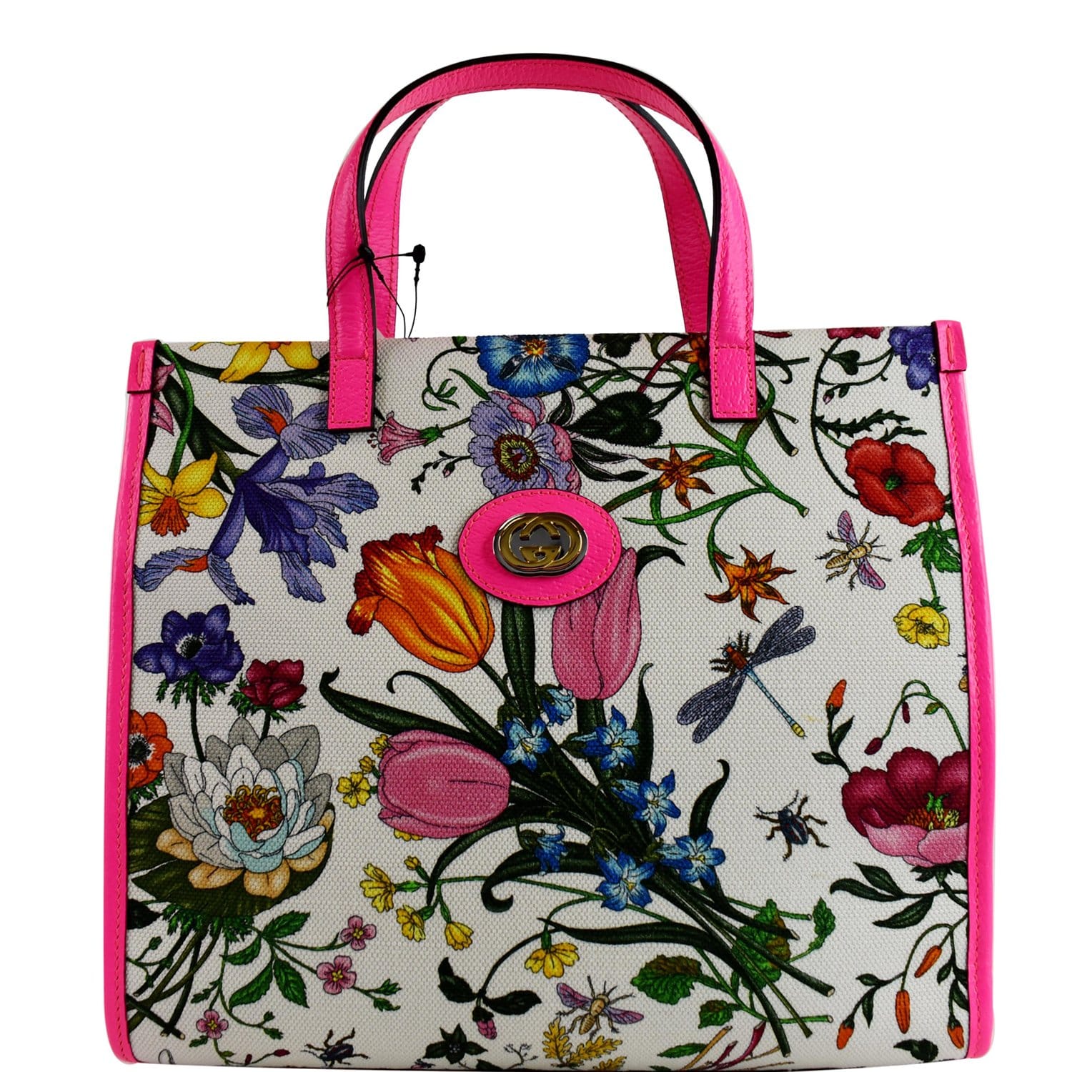 Gucci Flora Tote Shoulder Bag Canvas Pink