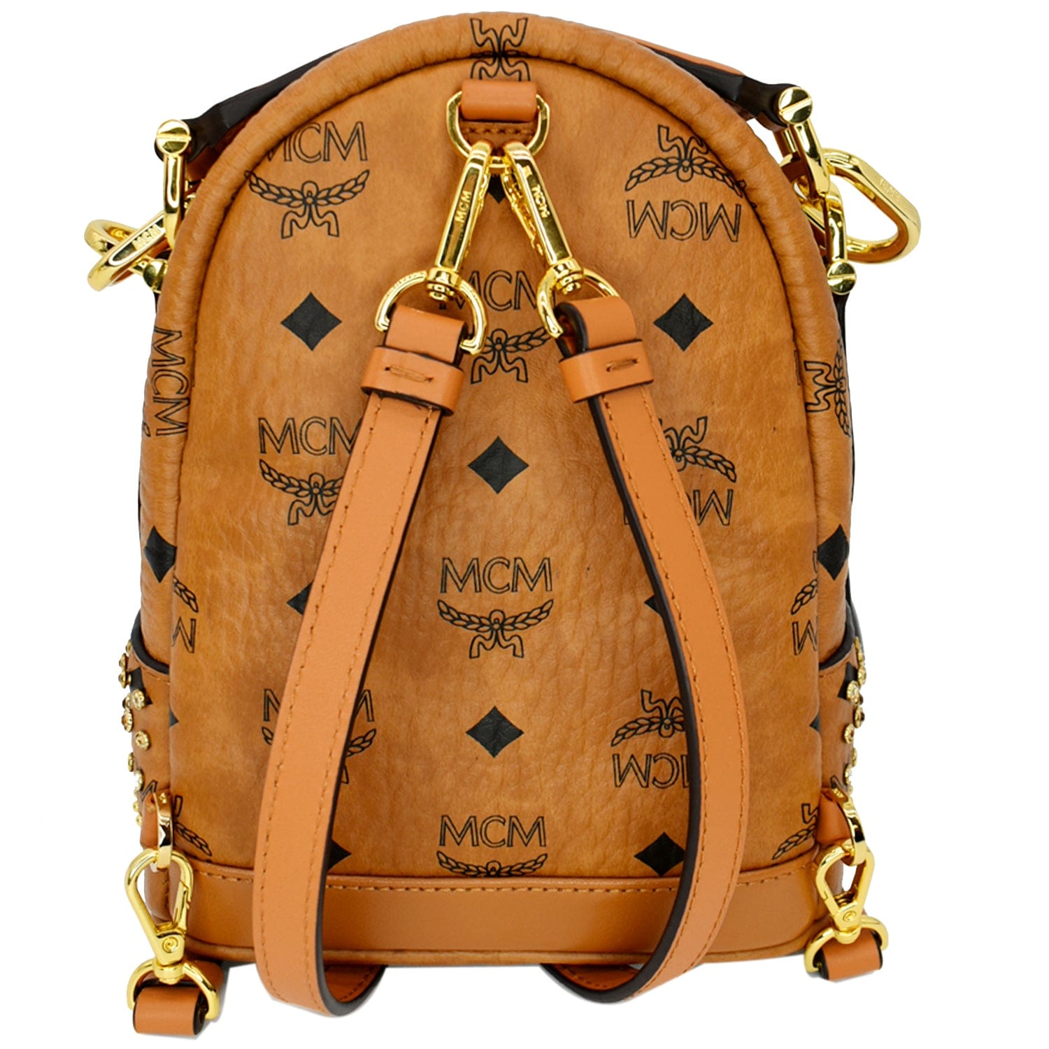 MCM Crystal Visetos Nappa Backpack Bag Cognac Leather Mini