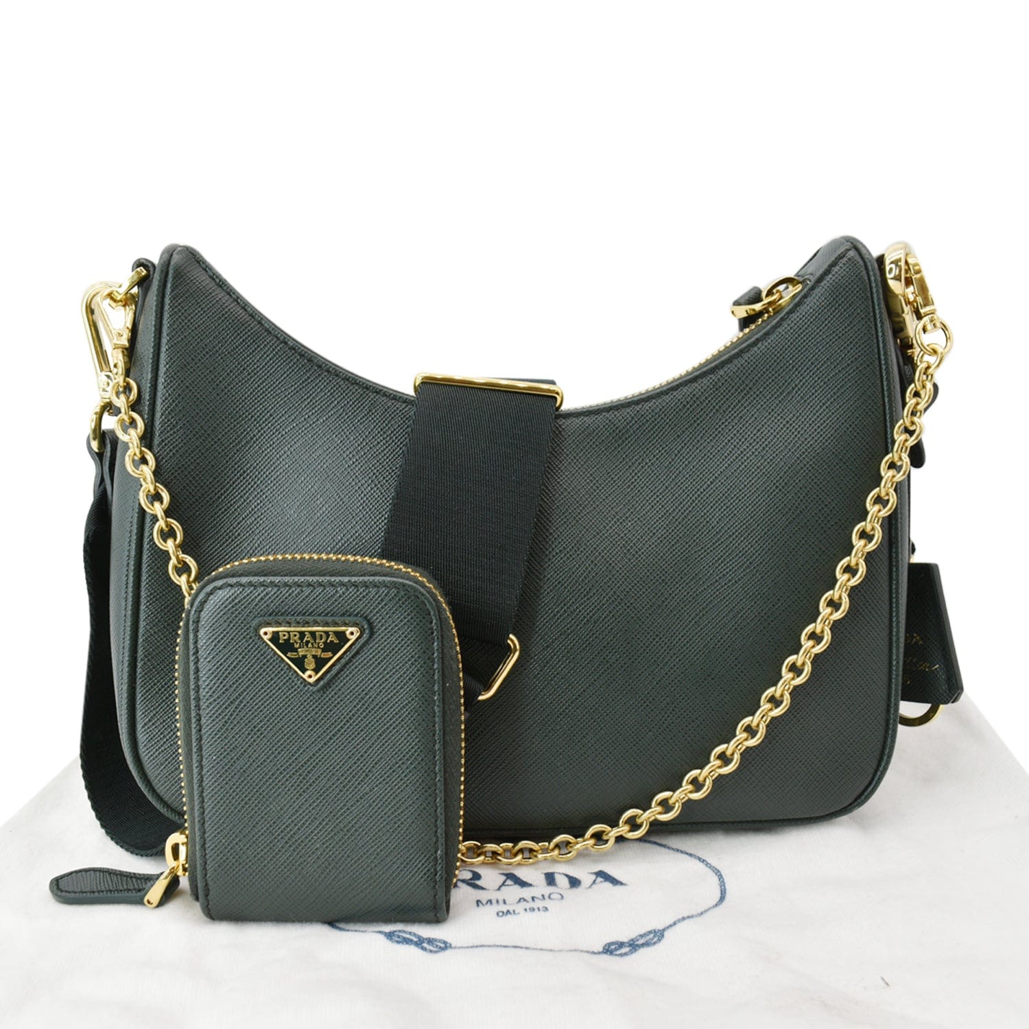 Prada Re Edition Saffiano Shoulder Bag Emerald Leather Green