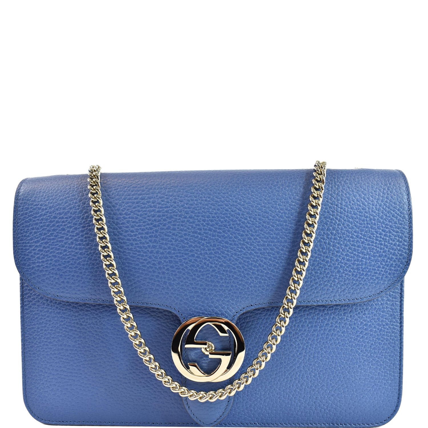 Gucci Interlocking Calfskin Shoulder Bag Leather Blue
