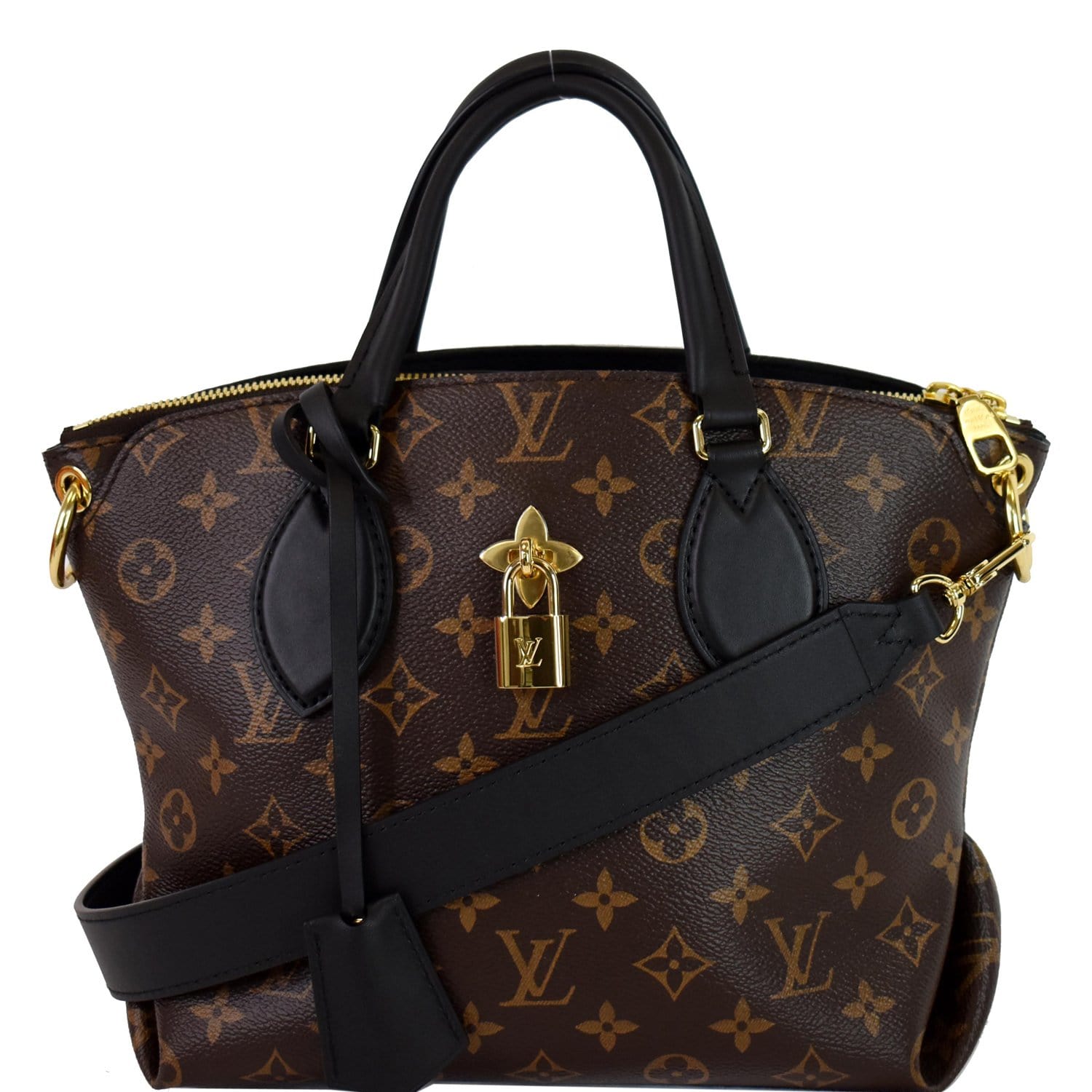 Louis Flower Zipped Pm Tote Bag Canvas Monogram Bag Brown