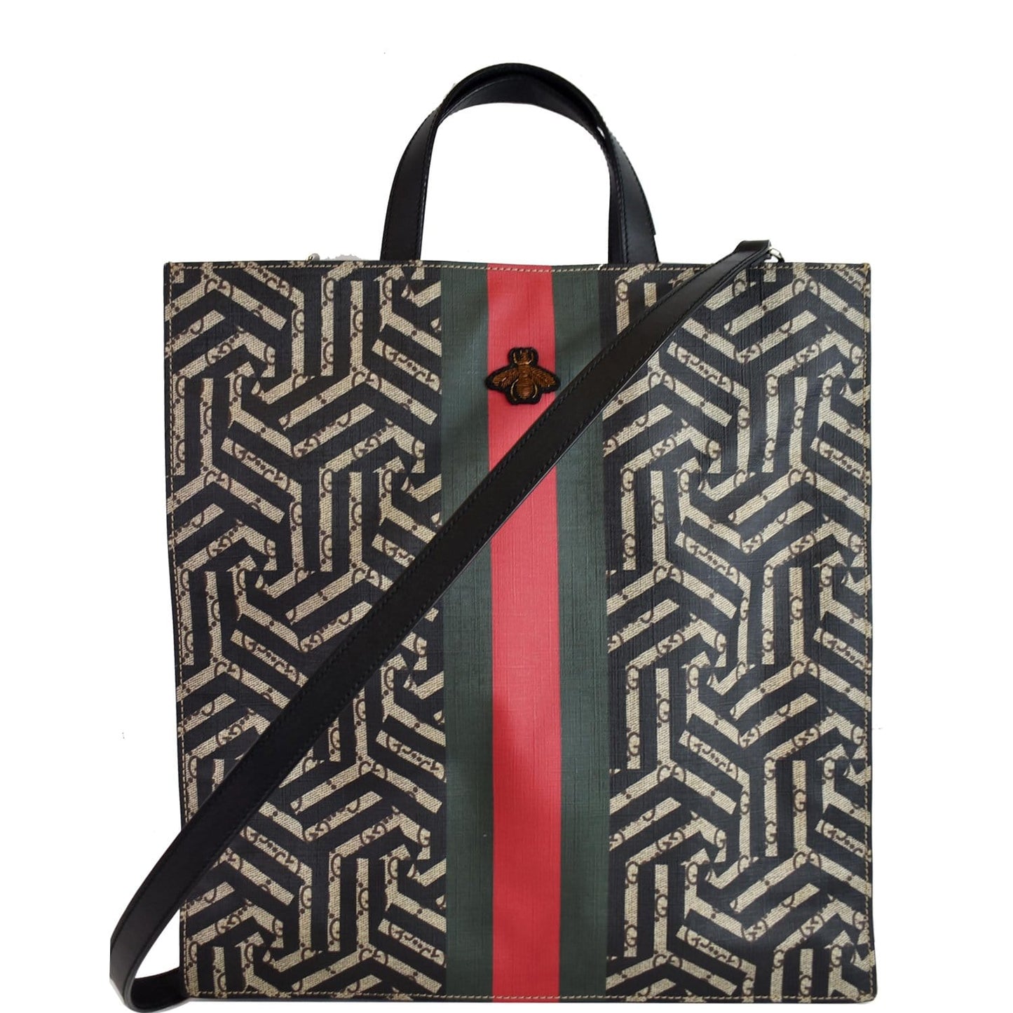 Gucci Caleido Print Web Tote Bag Canvas Black