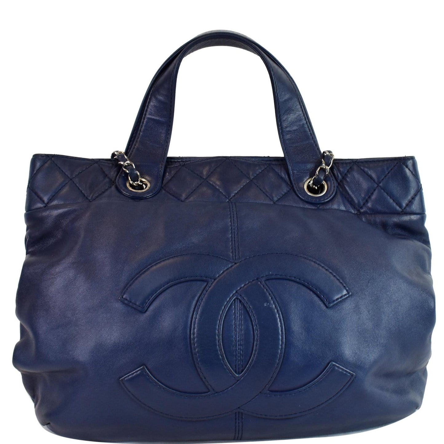 Chanel Soft Cc Shopping Tote Shoulder Bag Leather Blue