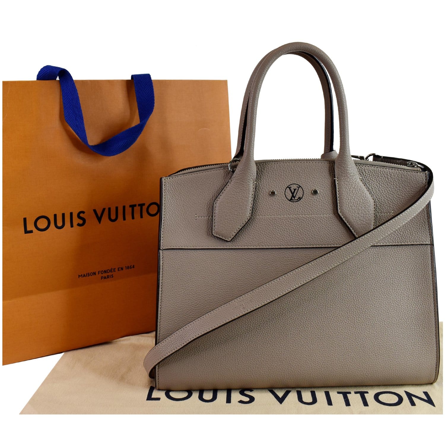 Louis City Steamer Mm Shoulder Bag Grey Leather