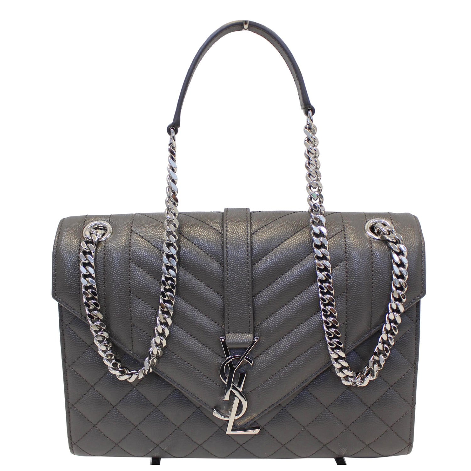 YSL Saint Laurent Saint Laurent Envelope Shoulder Bag Grey Medium Chain