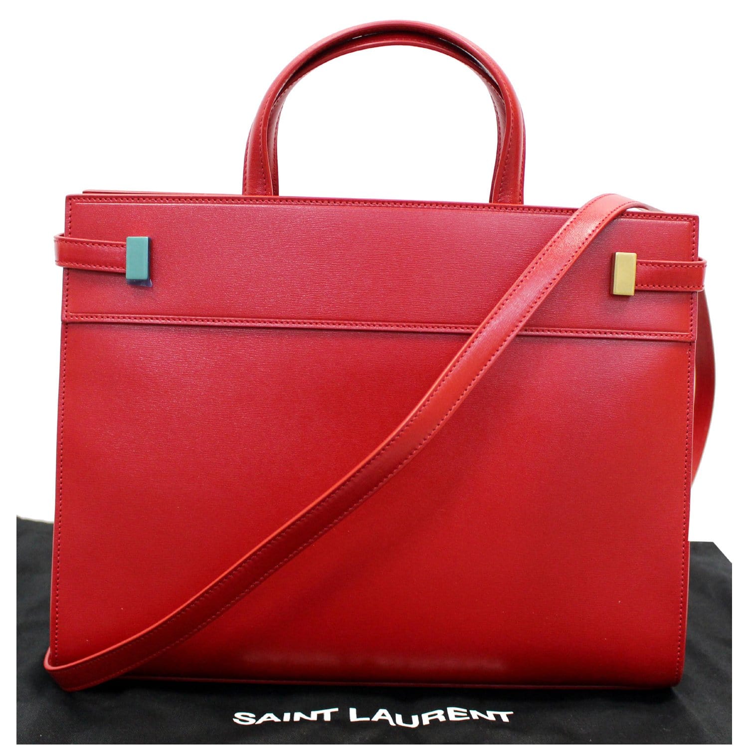 YSL Saint Laurent Saint Small Manhattan Calfskin Shopper Tote Bag Leather Red