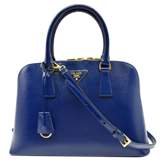 Prada Vernice Saffiano Top Handle Bag Leather Blue Travel Bag