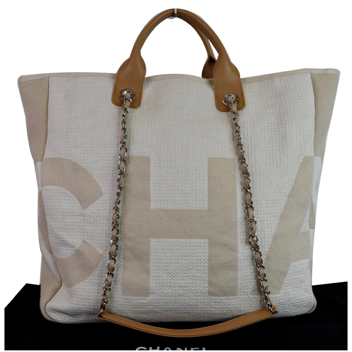 Chanel 18P Deauville 2Way Shopping Tote Bag Beige Chain