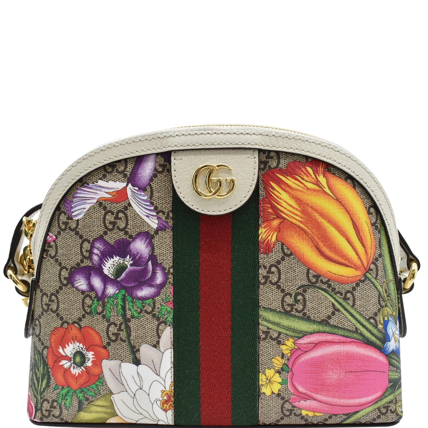 Gucci Ophidia Flora Supreme Shoulder Bag Canvas Beige