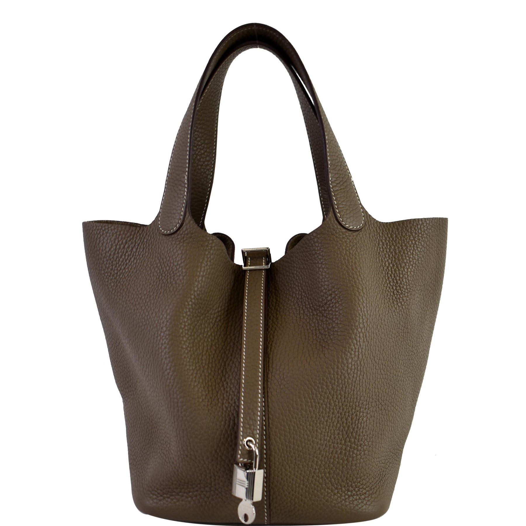 Hermes Picotin Lock Taurillon Clemence Satchel Bag Taupe Leather Travel Bag