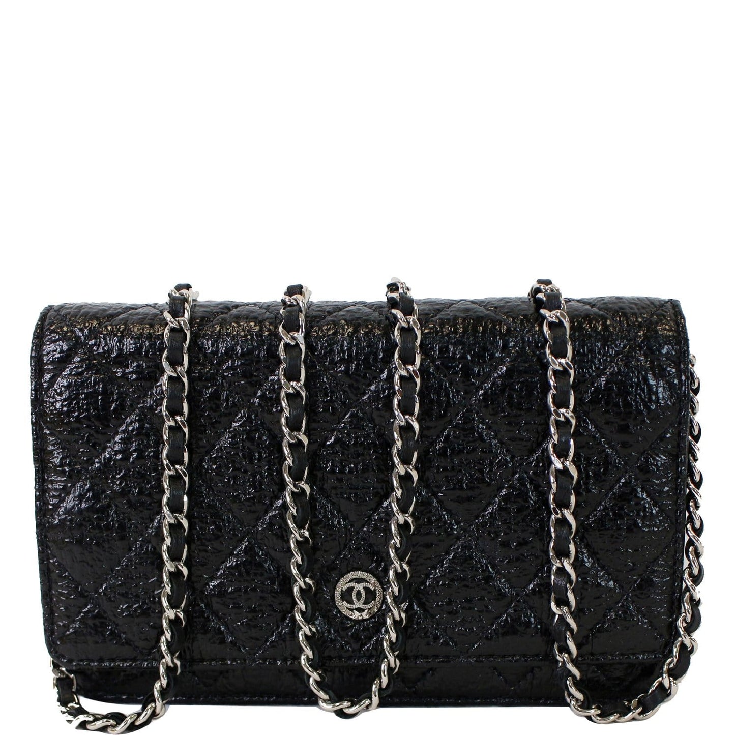Chanel Cc Aged Lambskin Wallet On Woc Crossbody Black Chain Crossbody Bag